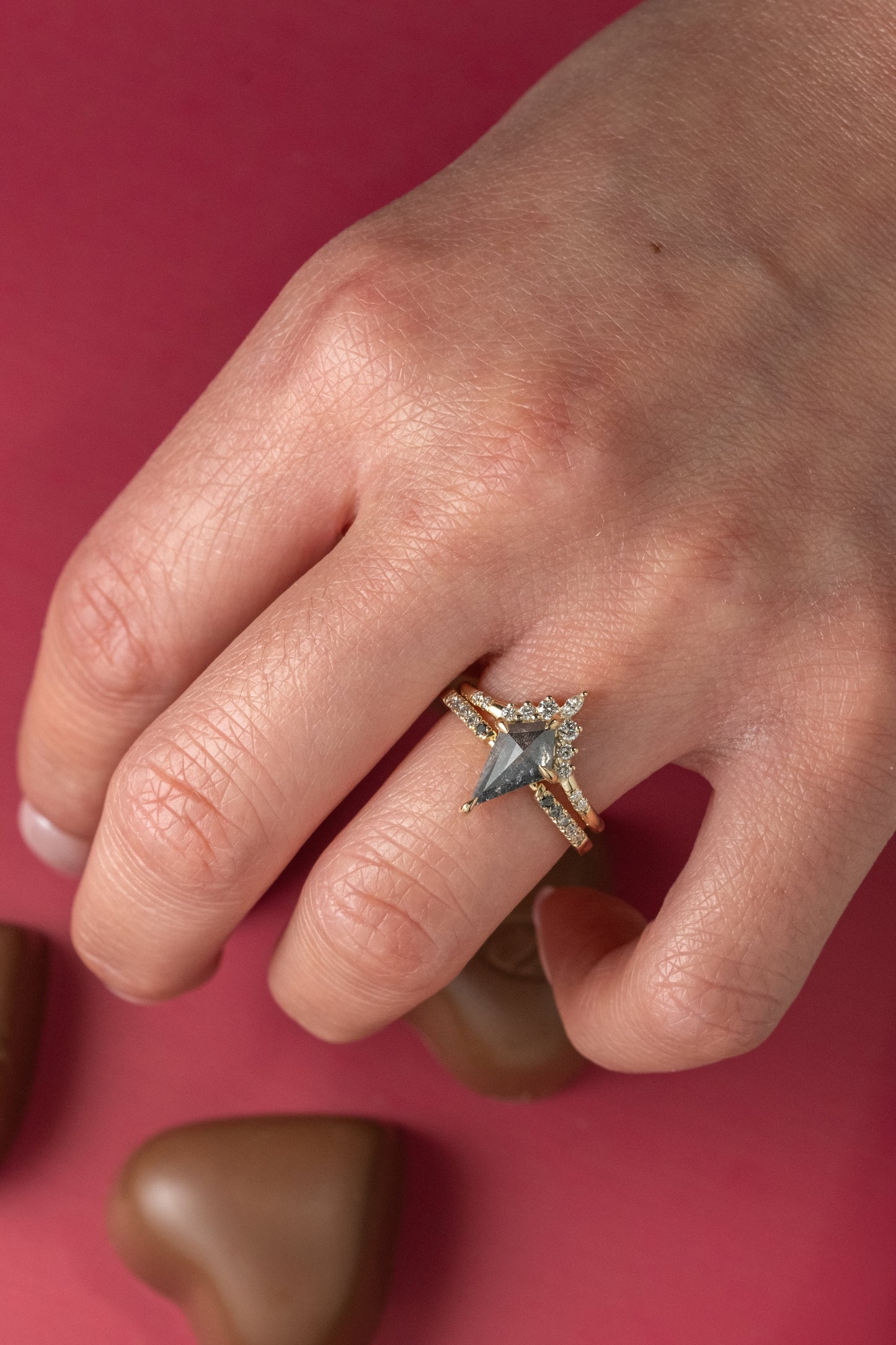 1.33 Carat Salt and Pepper Kite Diamond Engagement Ring, Flora Setting
