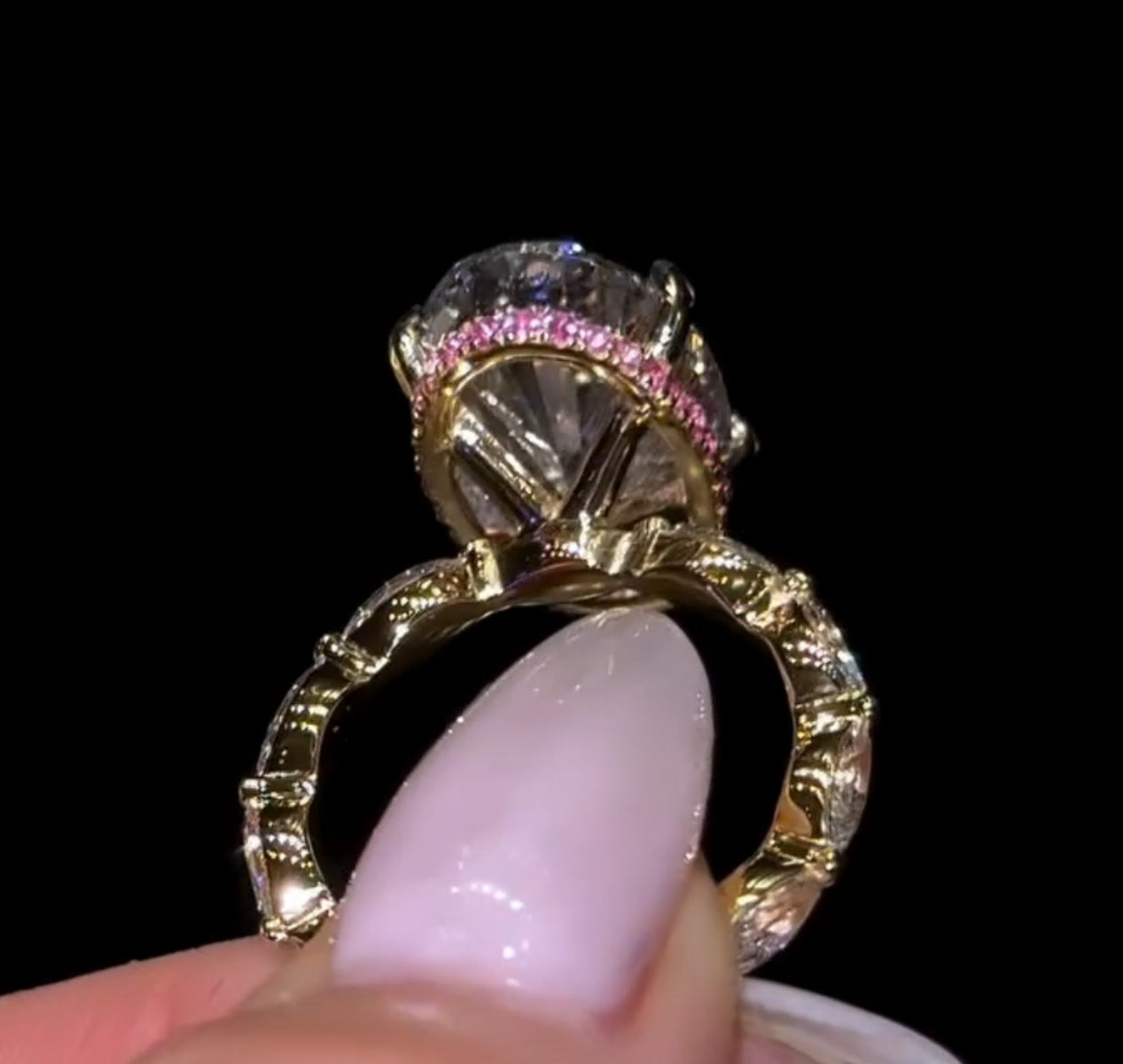 Breathtaking 5.5ct Oval Cut Marquise Bubble Band & Pink Halo Engagement Ring In Sterling Silver