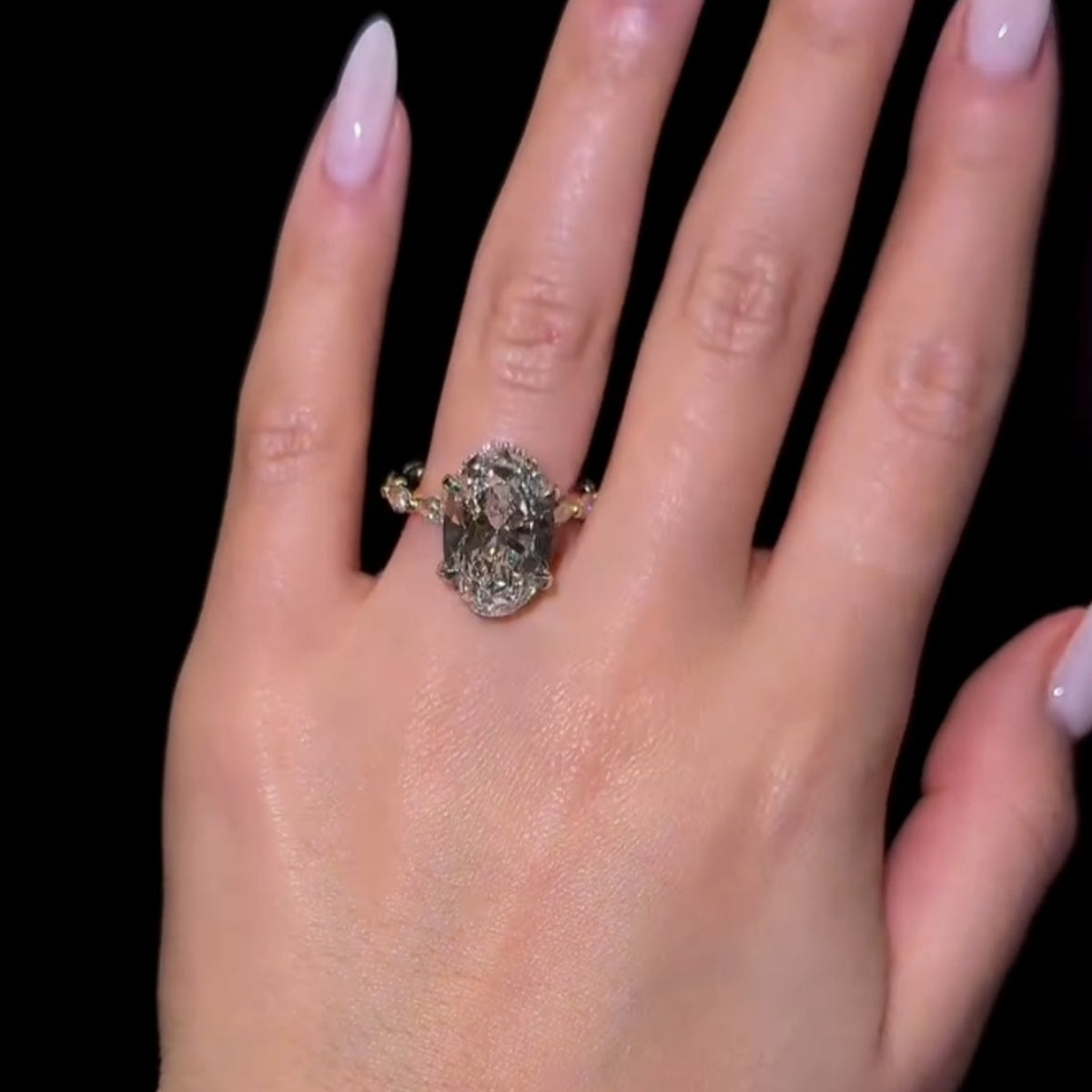 Breathtaking 5.5ct Oval Cut Marquise Bubble Band & Pink Halo Engagement Ring In Sterling Silver