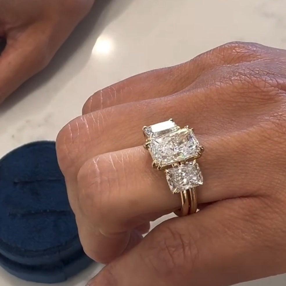 Exquisitely-crafted Radiant Cut 9.0ct TW Three-Stone Engagement Ring In Sterling Silver
