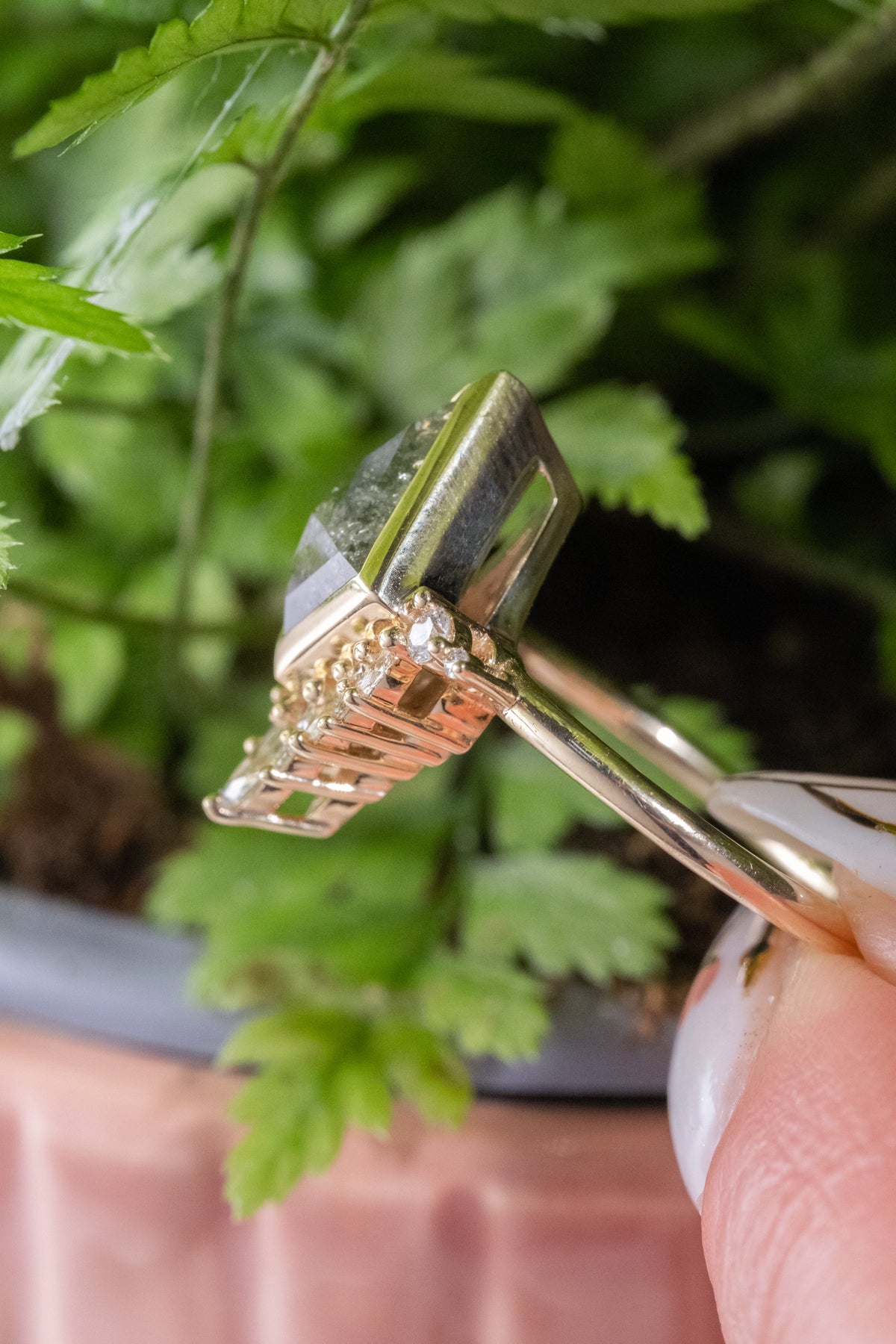 2.08 Carat Salt and Pepper Kite Diamond Engagement Ring, Bezel Aubrey Setting