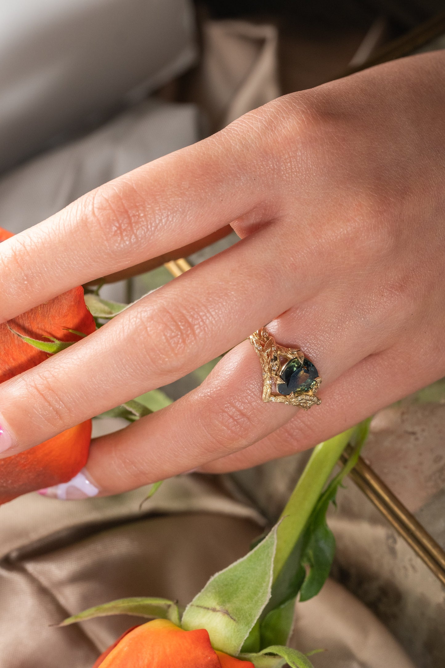 Custom Sapphire and Diamond Pixie Engagement Ring