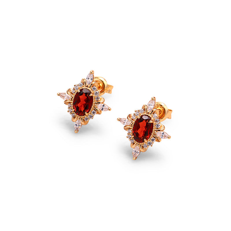 Vintage Oval Garnet Earrings