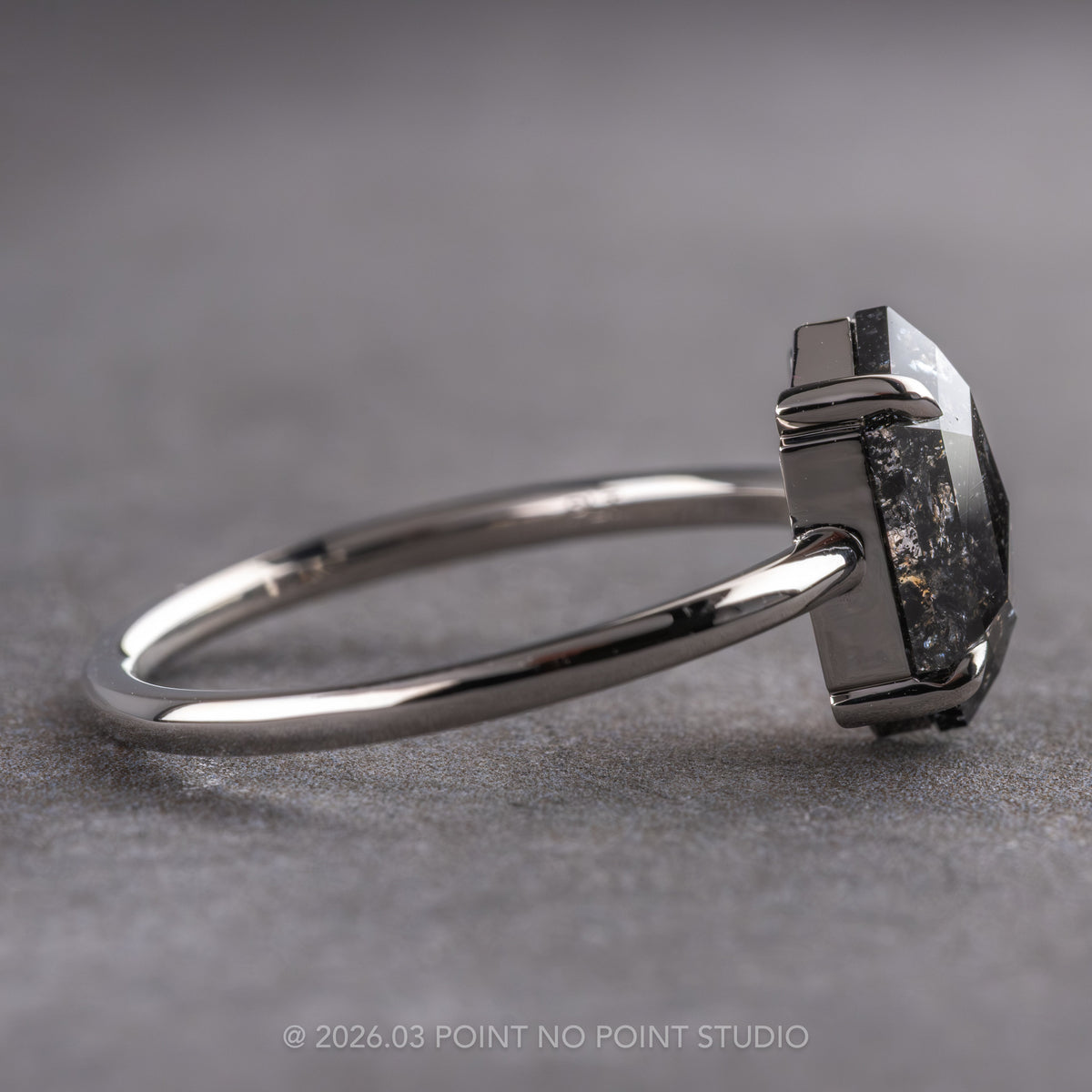 1.87 Carat Black Salt and Pepper Hexagon Diamond Engagement Ring, Jane Setting, Platinum