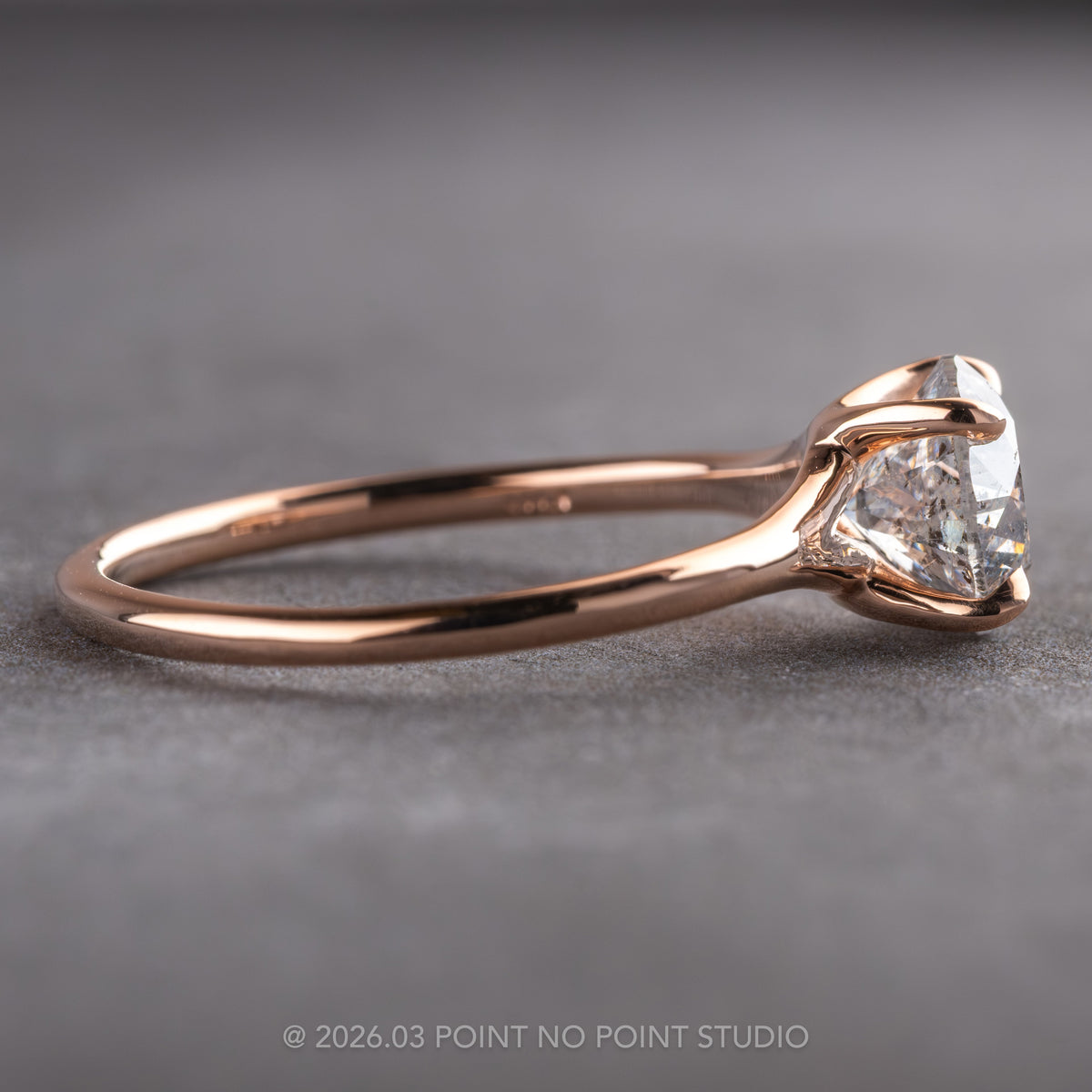 1.55 Carat Canadian Salt and Pepper Round Diamond Engagement Ring, Solene Setting, 14k Rose Gold