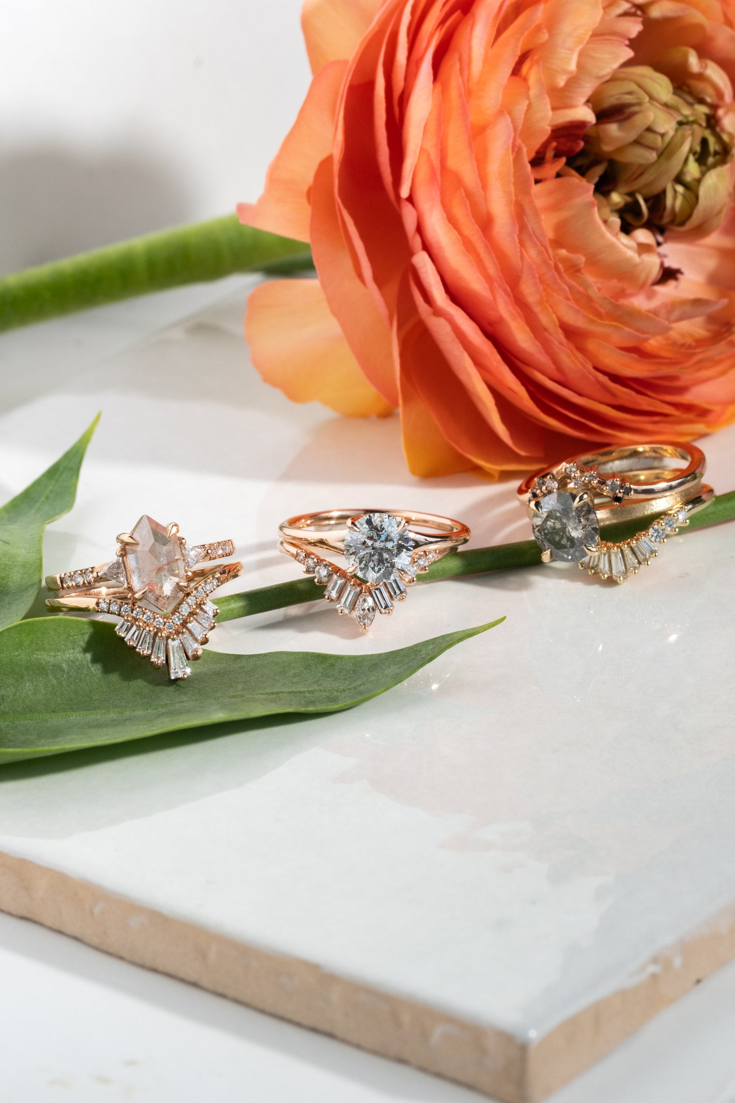 1.55 Carat Canadian Salt and Pepper Round Diamond Engagement Ring, Solene Setting, 14k Rose Gold