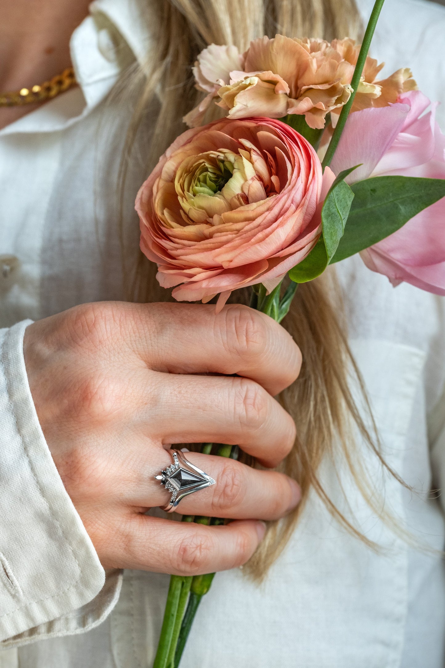 1.71 Carat Black Kite Diamond Engagement Ring, Bezel Ombre Avaline Setting, Platinum