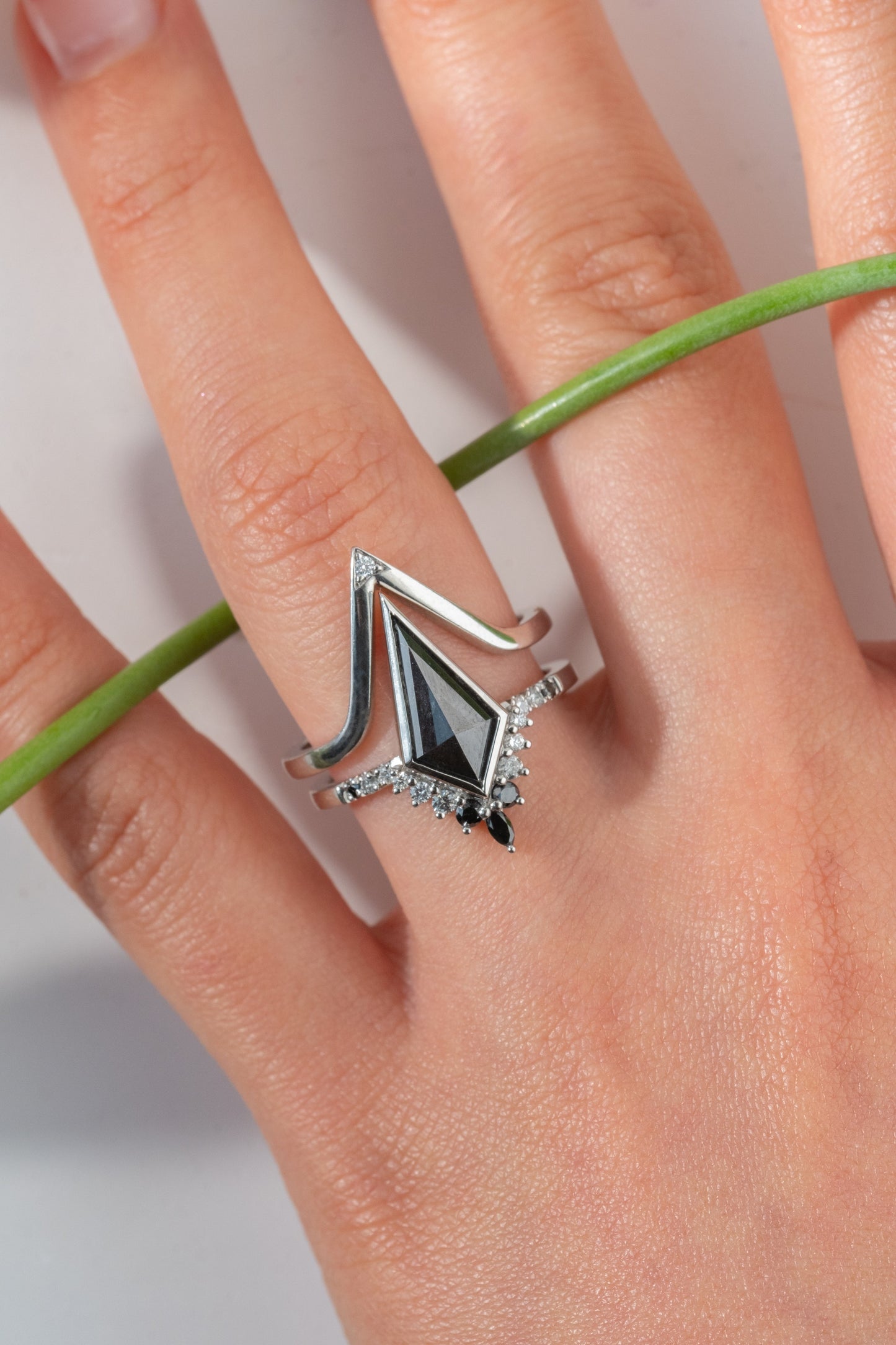 1.71 Carat Black Kite Diamond Engagement Ring, Bezel Ombre Avaline Setting, Platinum