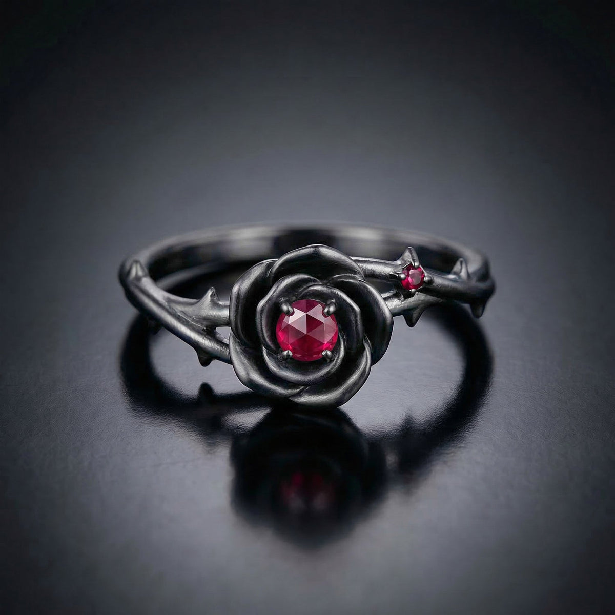 Minimalist Nature Inspired Round Lab Ruby 'Thorns & Roses' Twisted Engagement Ring