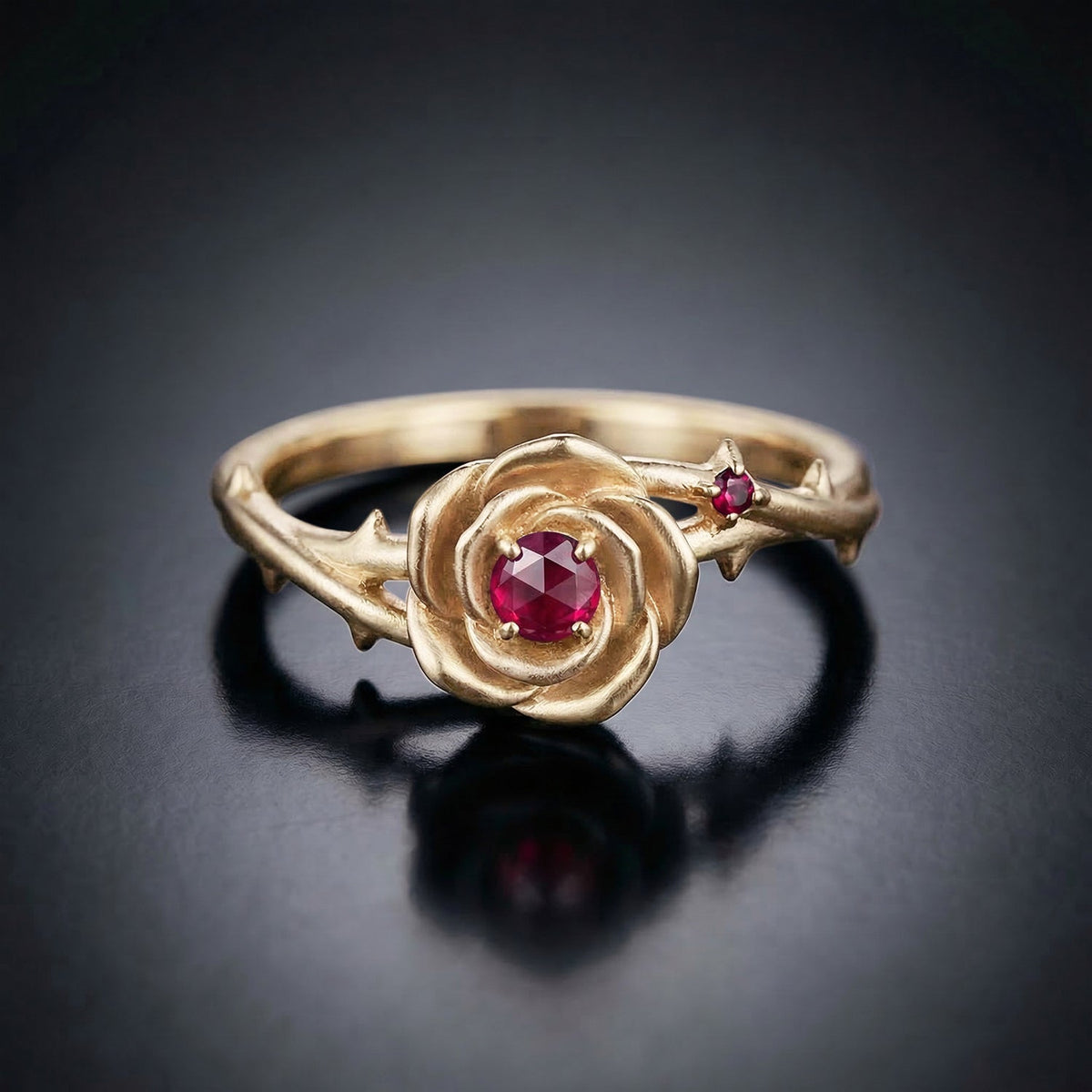 Minimalist Nature Inspired Round Lab Ruby 'Thorns & Roses' Twisted Engagement Ring