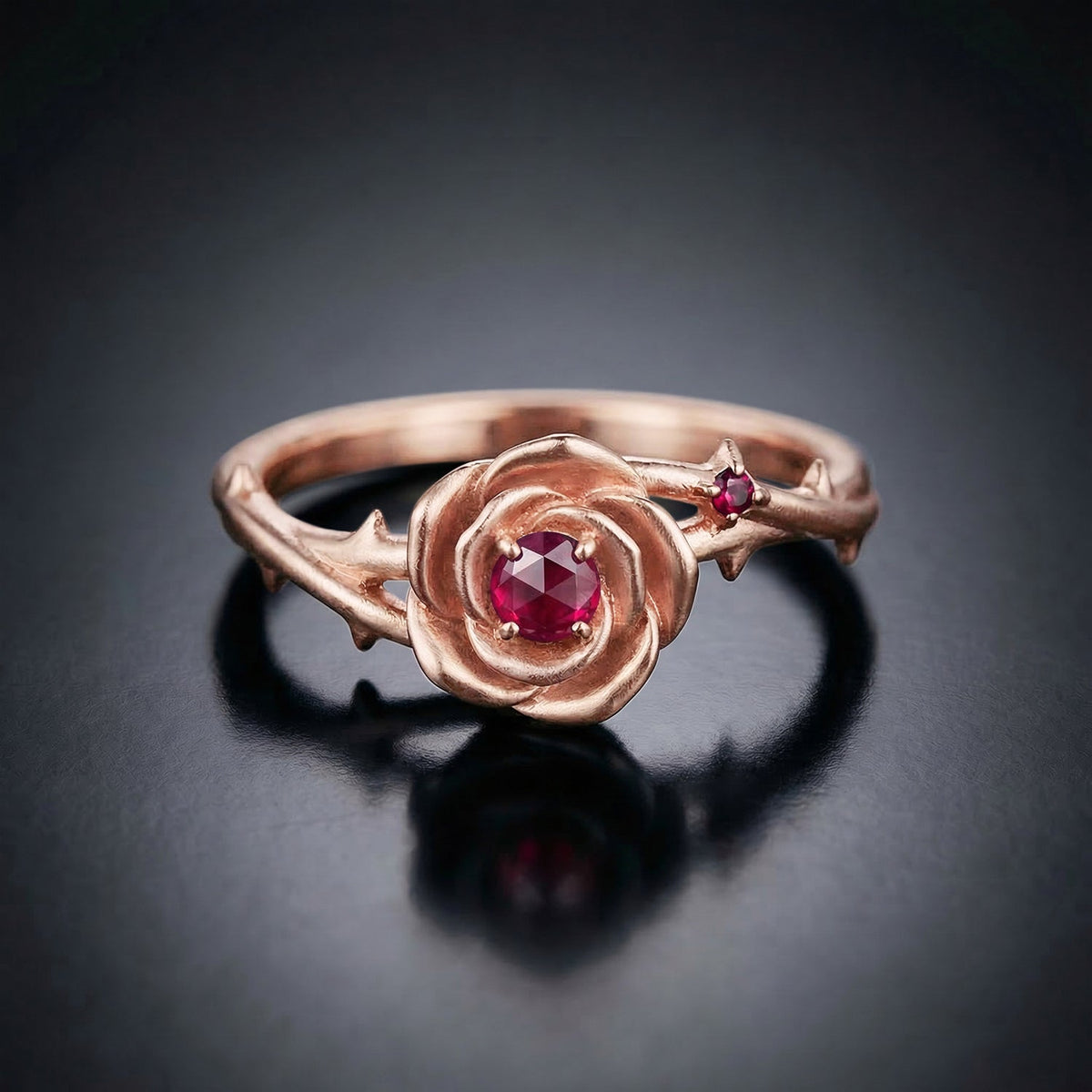 Minimalist Nature Inspired Round Lab Ruby 'Thorns & Roses' Twisted Engagement Ring