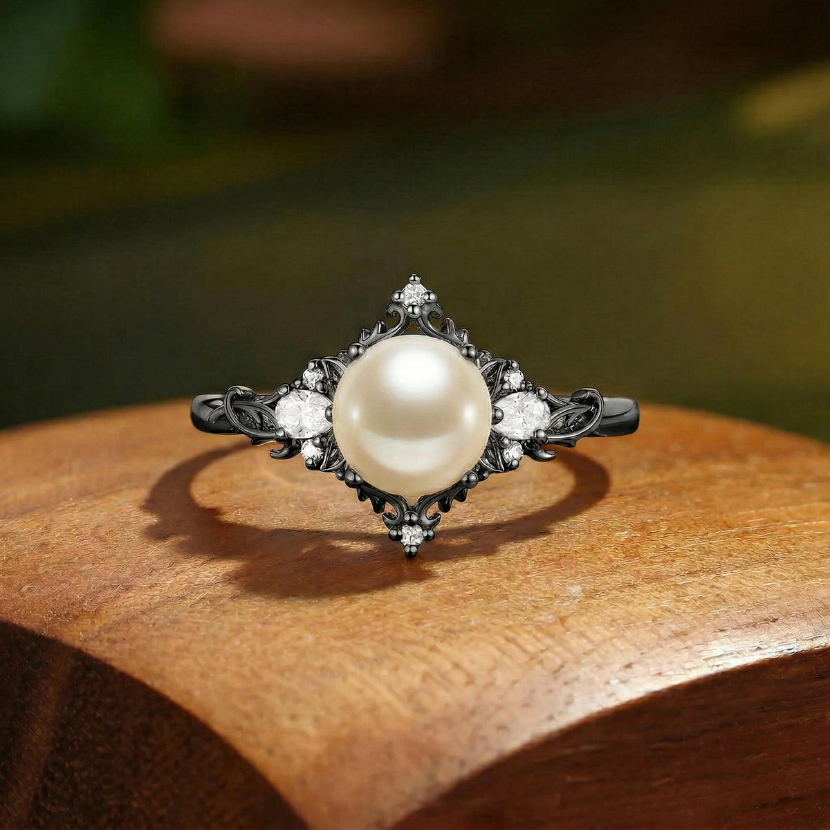 Floral Fairy Round Cut Pearl Flower Engagement Ring - Fanchon