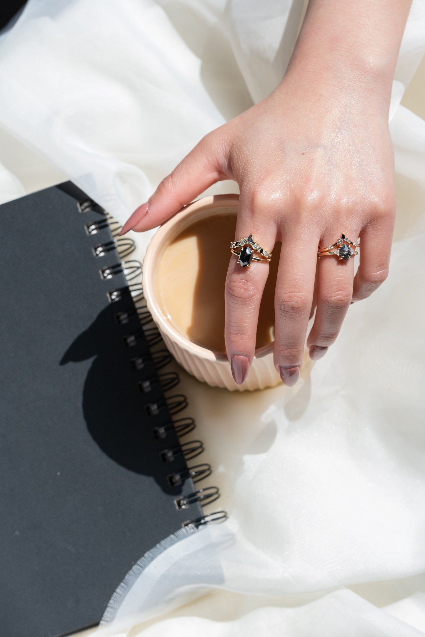 Aries Wedding Ring, Salt and Pepper Kite, 21 Ombre Diamond