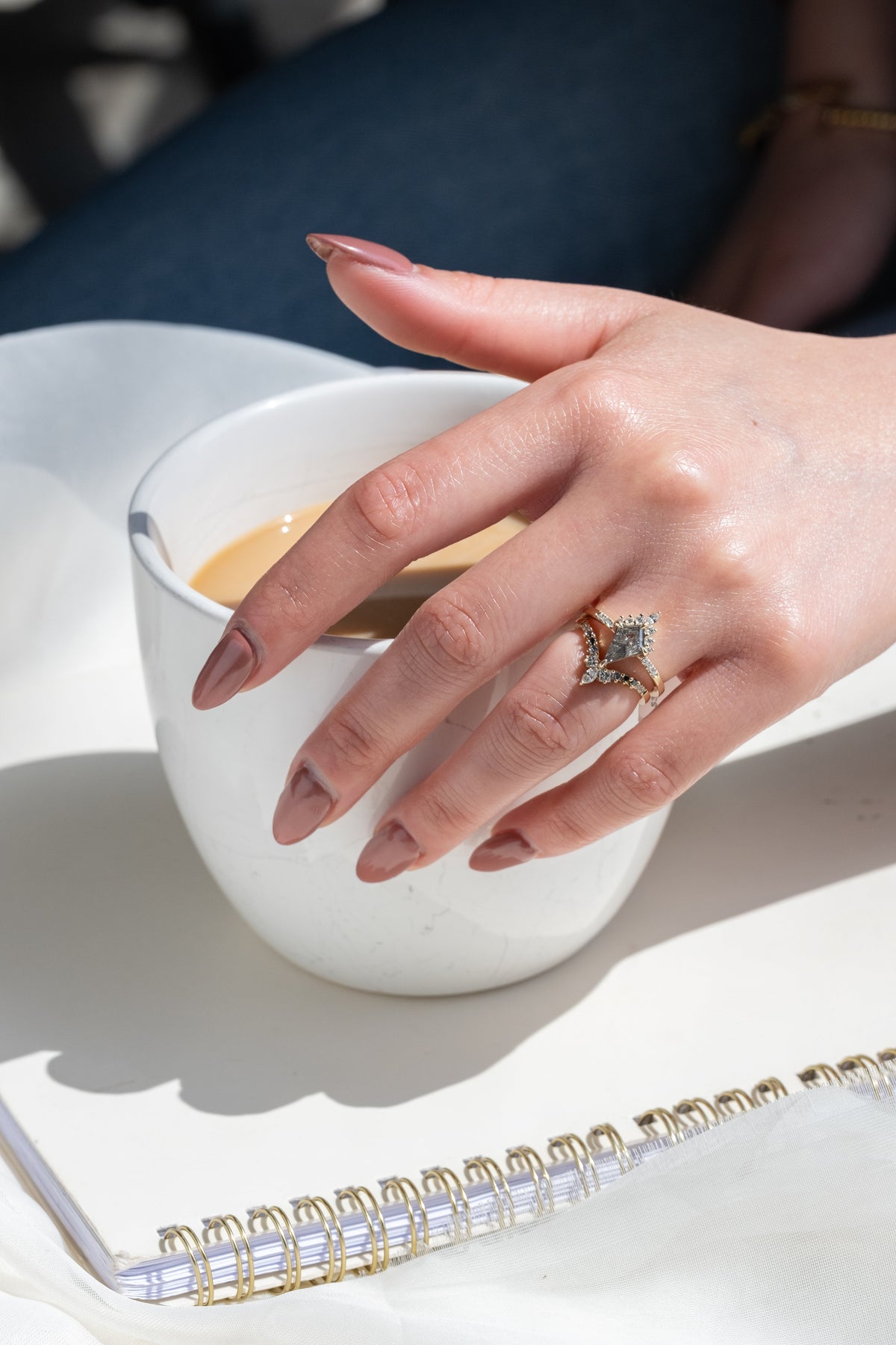1.18 Carat Salt and Pepper Kite Diamond Engagement Ring, Avaline Setting, 14K Yellow Gold