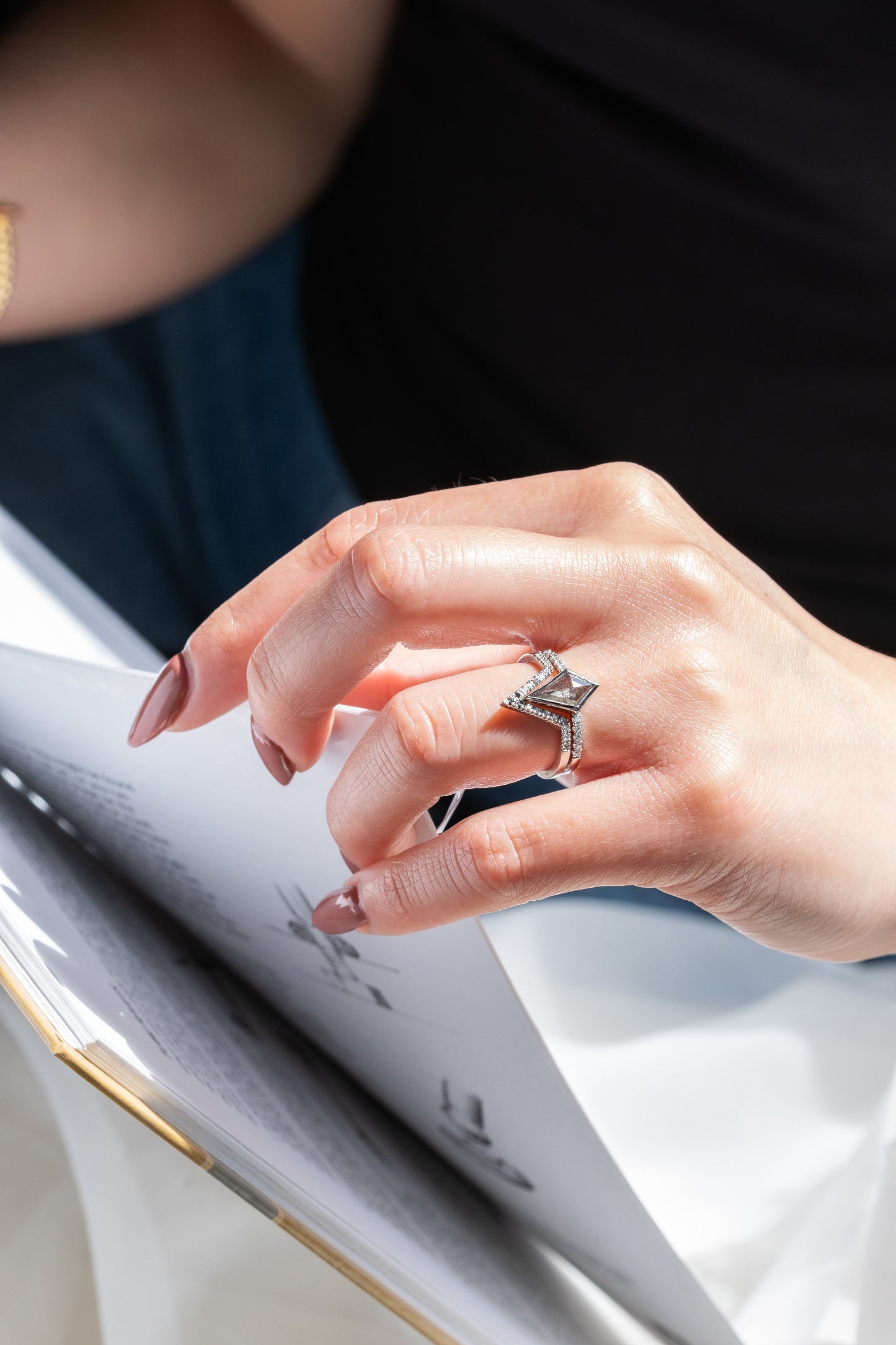 1.03 Carat Salt and Pepper Kite Diamond Engagement Ring, Bezel Jules Setting, Platinum
