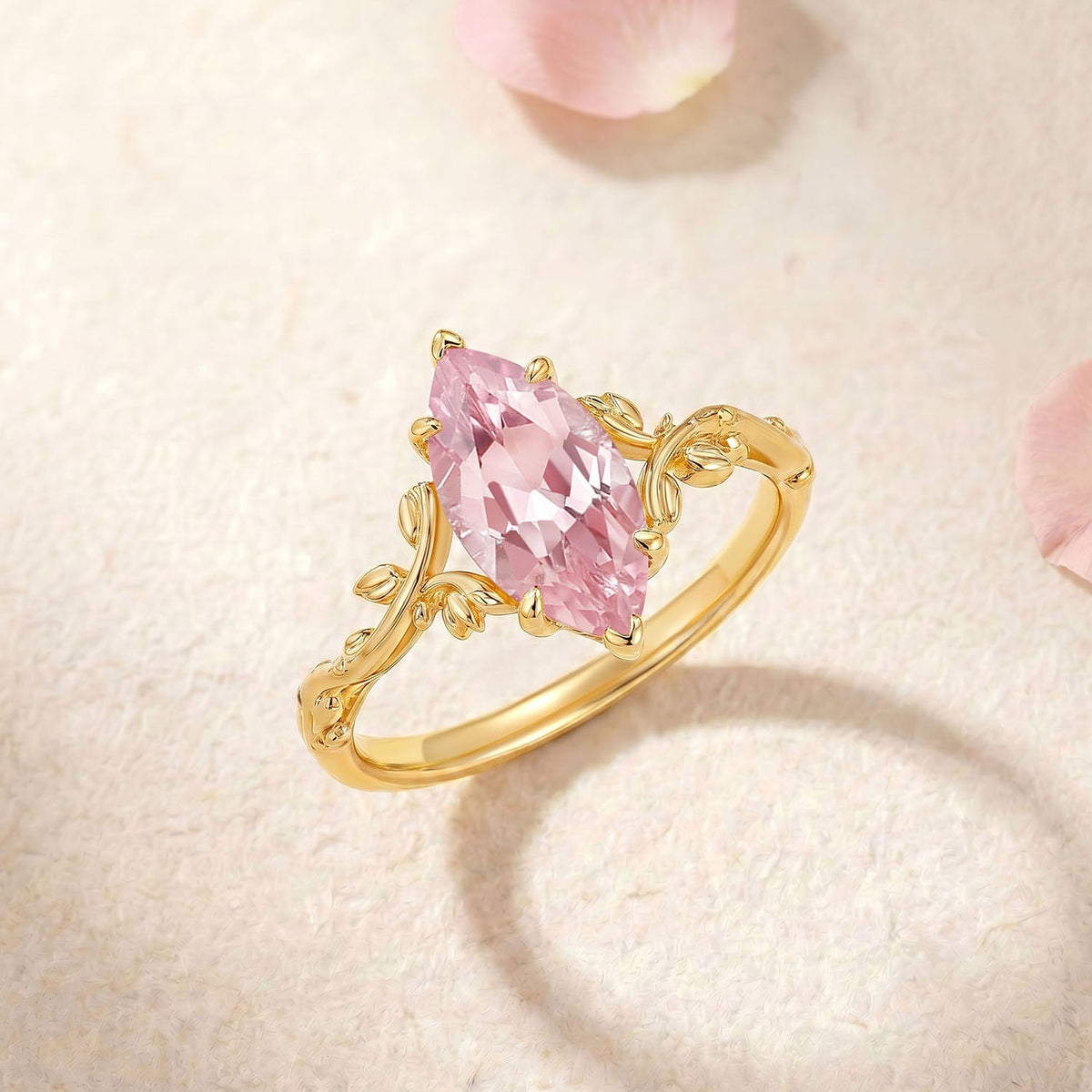 Marquise Cut  Lab Pink Sapphire Engagement Ring - Eden