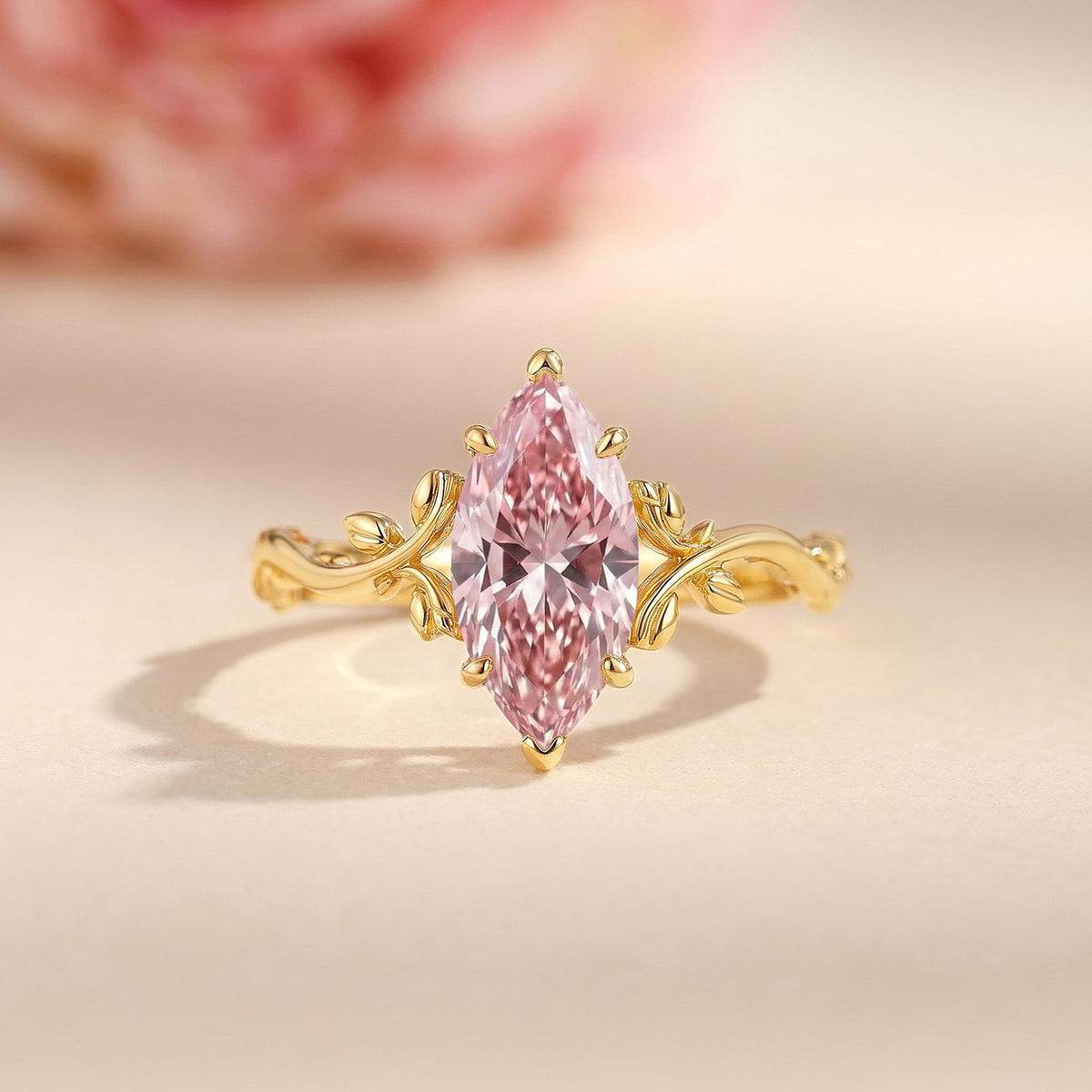 Marquise Cut Pink Moissanite Engagement Ring