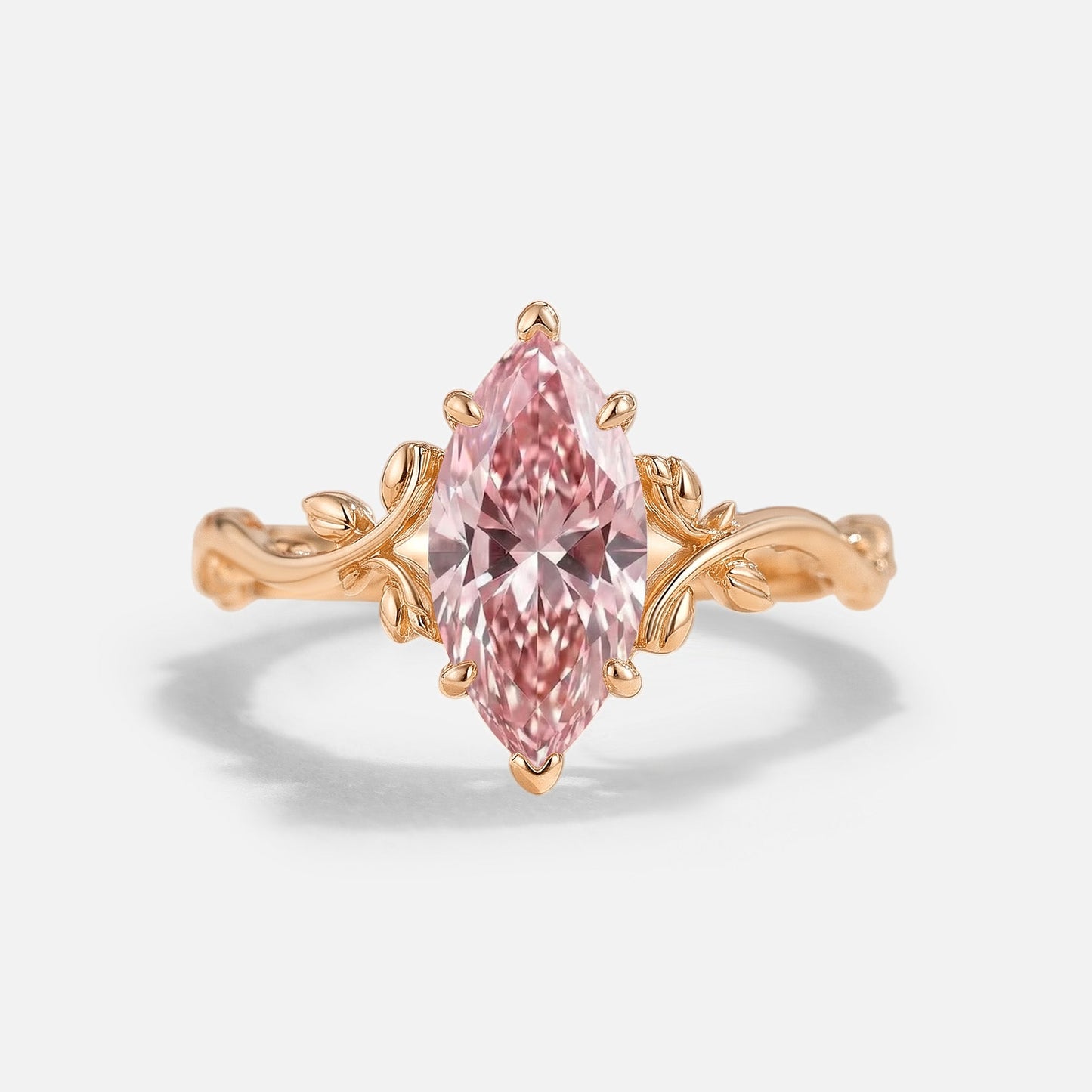 Marquise Cut Pink Moissanite Engagement Ring