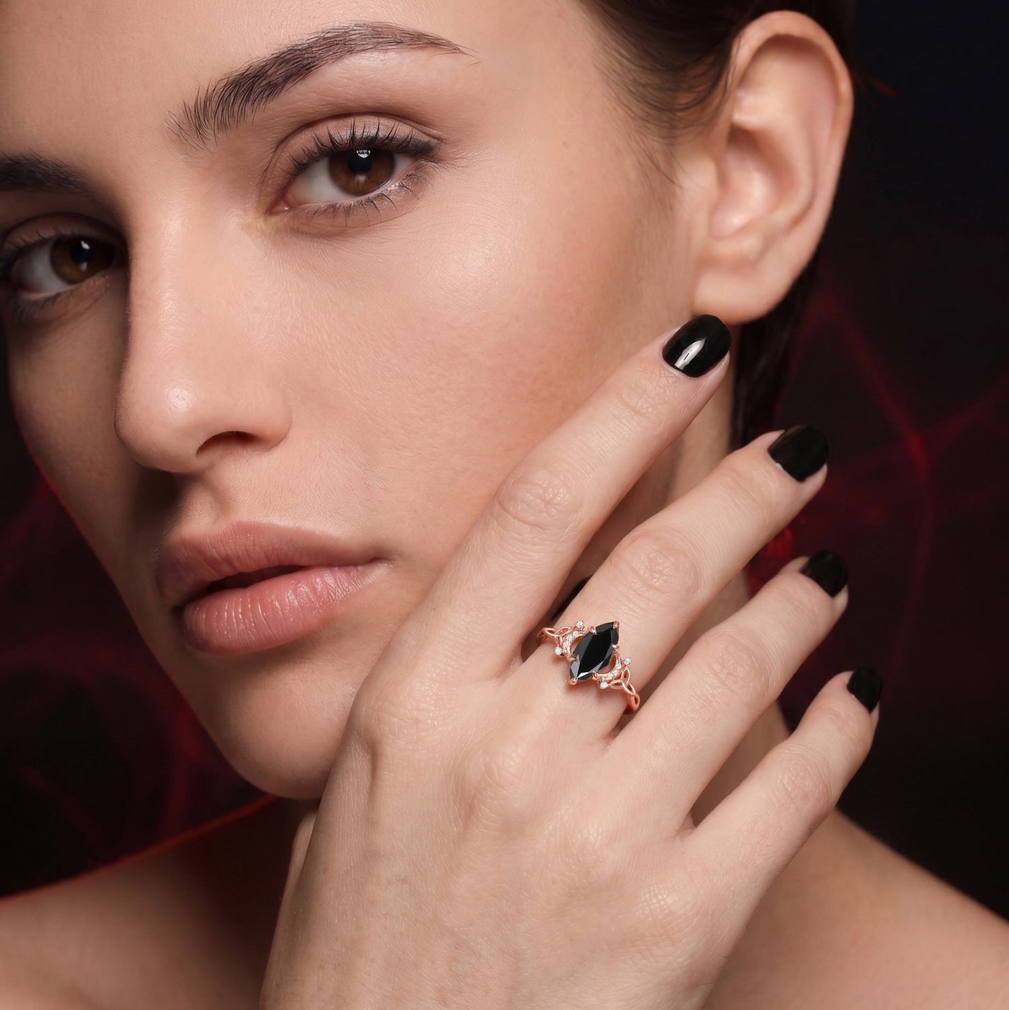 Celtic Moon - Marquise Black Moissanite Twist Engagement Ring