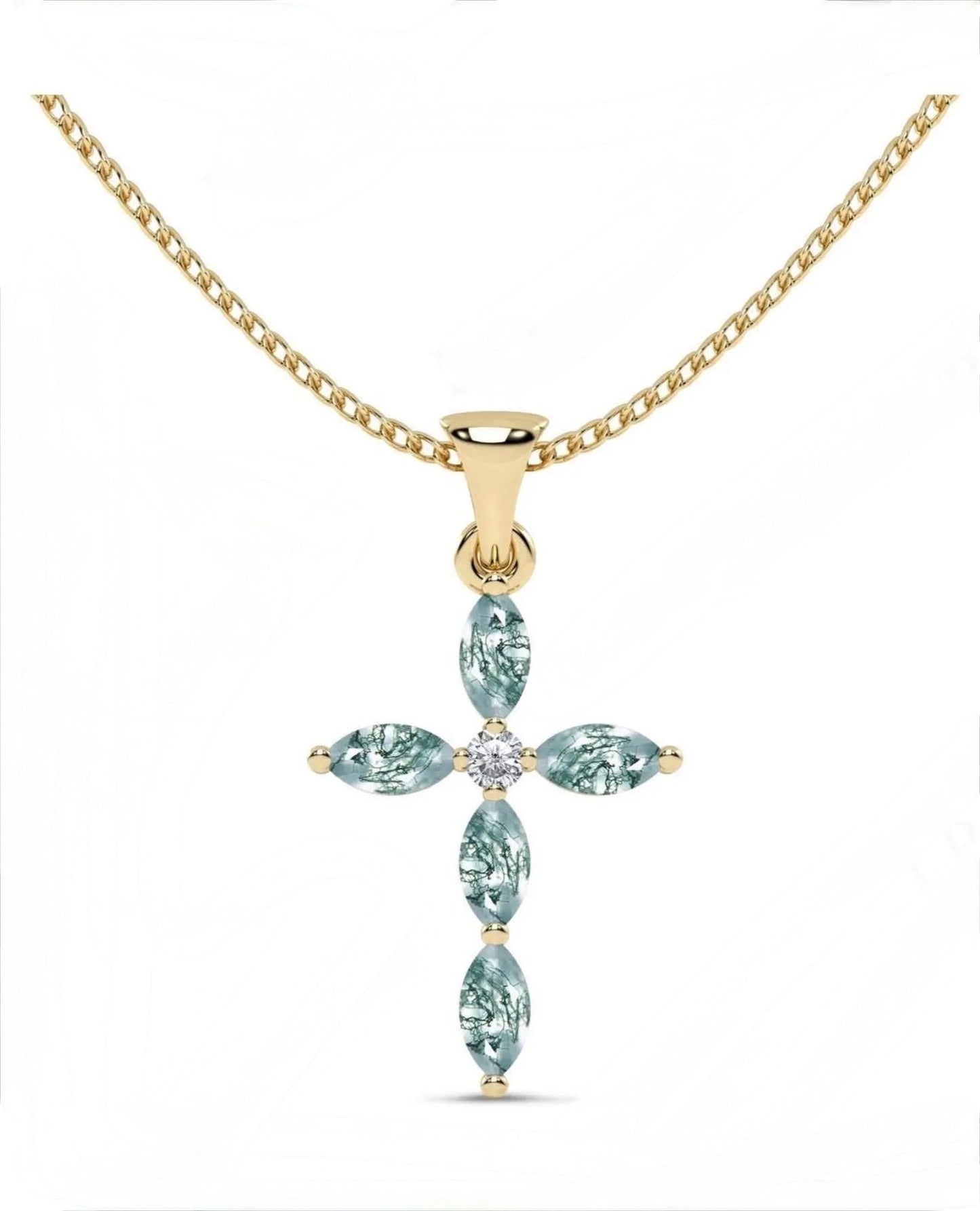 Luck Marquise Cut Moss Agate Unique Necklace Art Deco Wedding Gift For Her