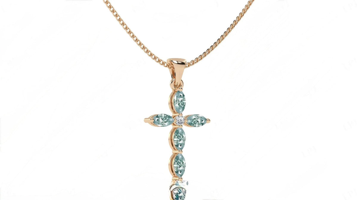 Luck Marquise Cut Moss Agate Unique Necklace Art Deco Wedding Gift For Her
