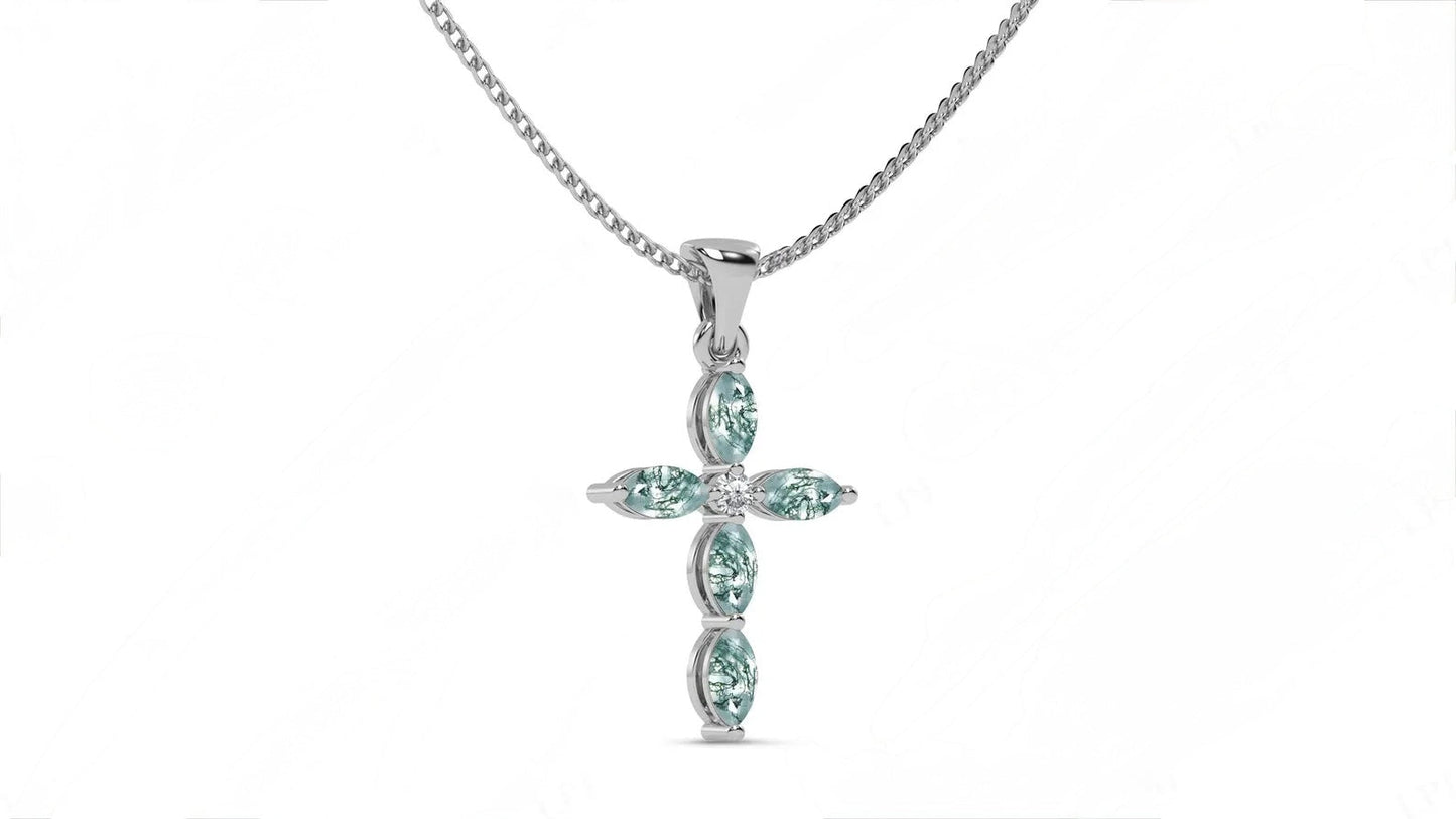 Luck Marquise Cut Moss Agate Unique Necklace Art Deco Wedding Gift For Her