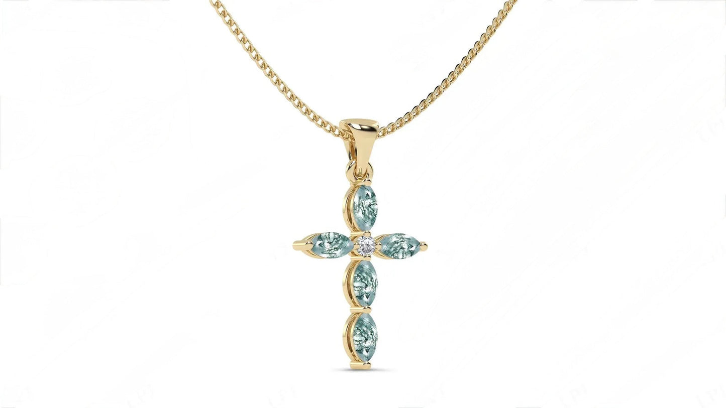 Luck Marquise Cut Moss Agate Unique Necklace Art Deco Wedding Gift For Her