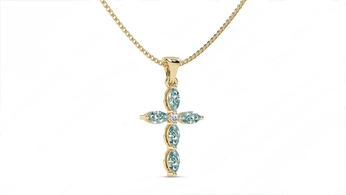 Luck Marquise Cut Moss Agate Unique Necklace Art Deco Wedding Gift For Her
