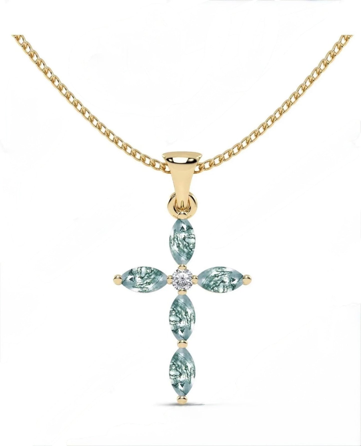 Luck Marquise Cut Moss Agate Unique Necklace Art Deco Wedding Gift For Her