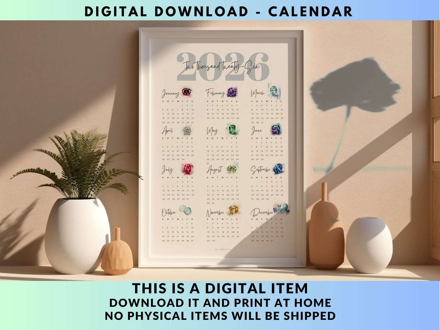 2026 Birthstone Calendar Printable