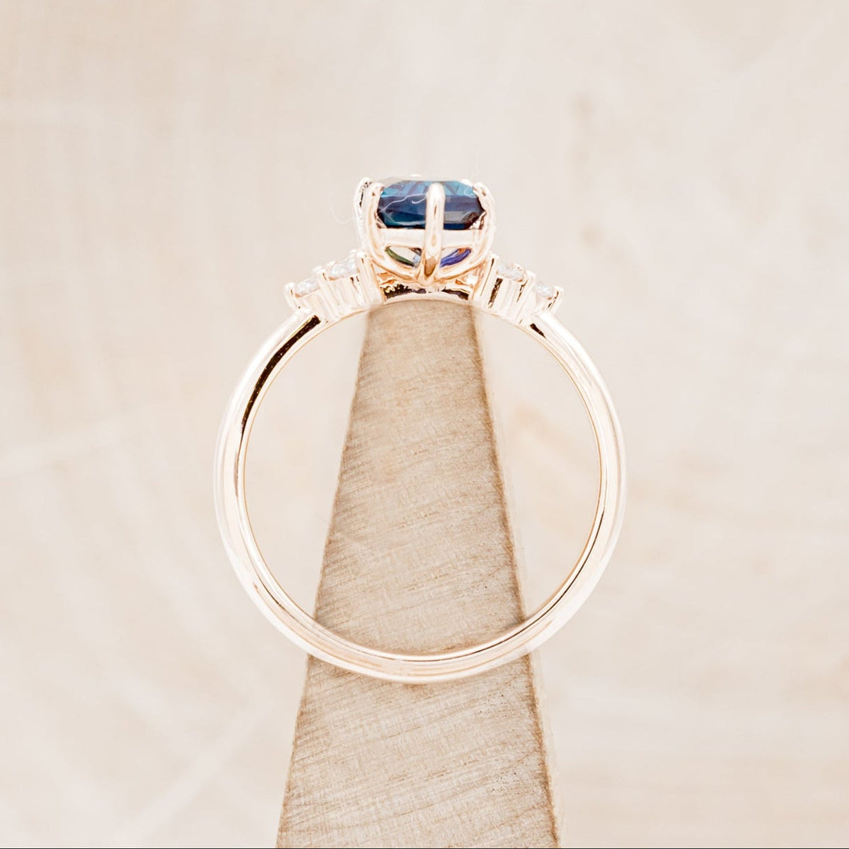 "Octavia" - Elongated Hexagon Cut Lab-Grown Alexandrite Engagement Ring With Diamond Accents