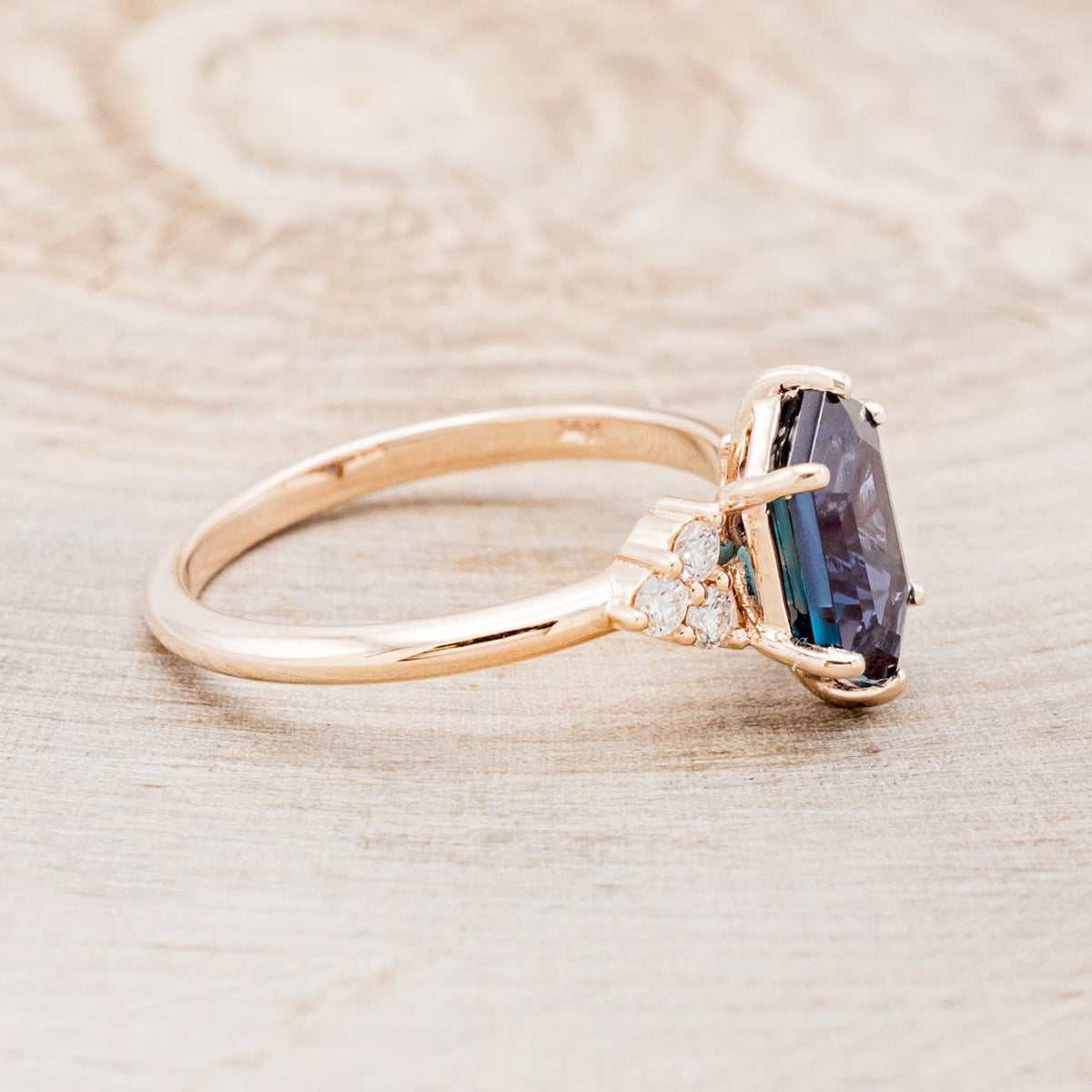 "Octavia" - Elongated Hexagon Cut Lab-Grown Alexandrite Engagement Ring With Diamond Accents