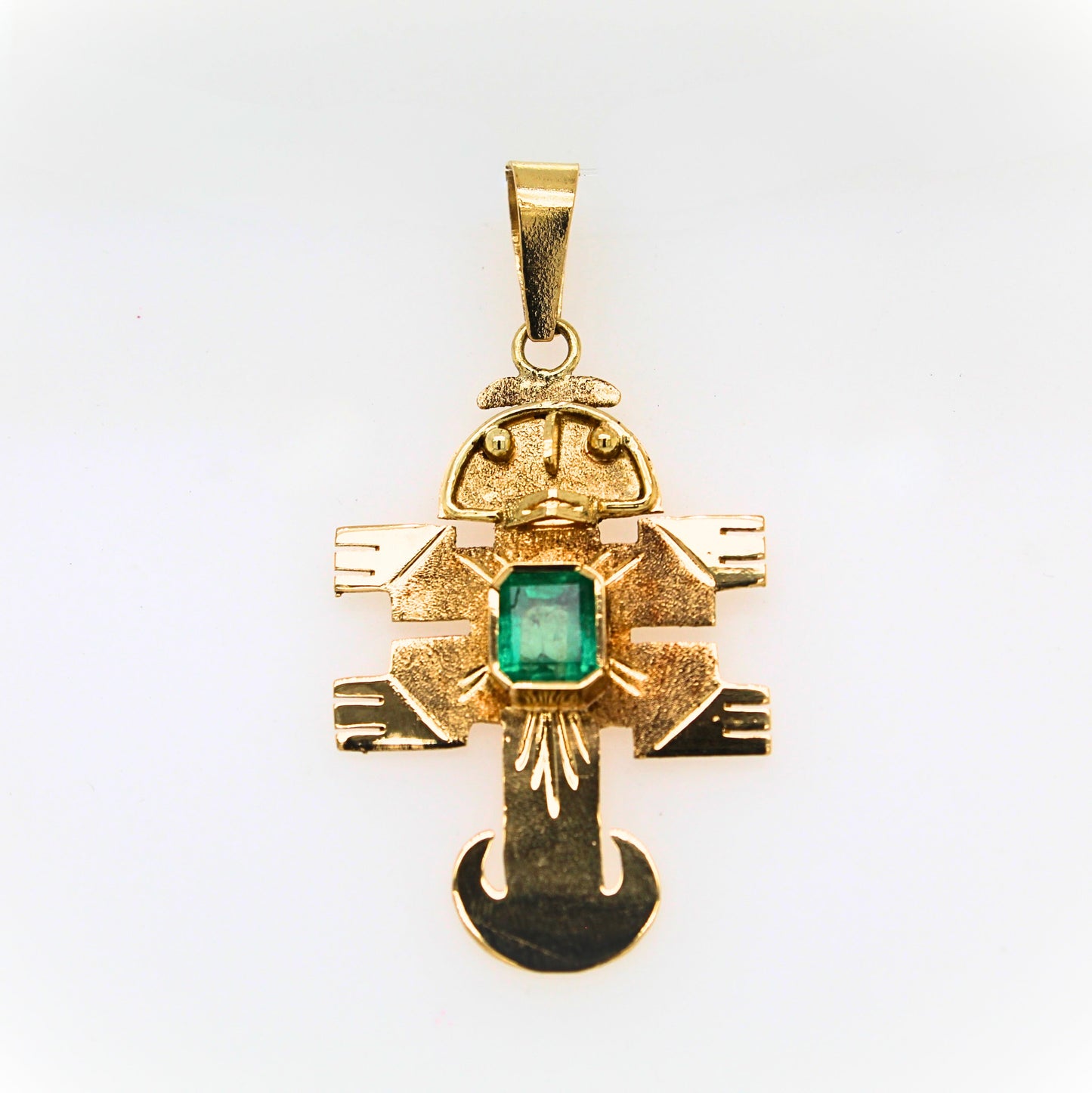18K Yellow-gold & Green Emerald Incan Idol Pendant 2.0 grams