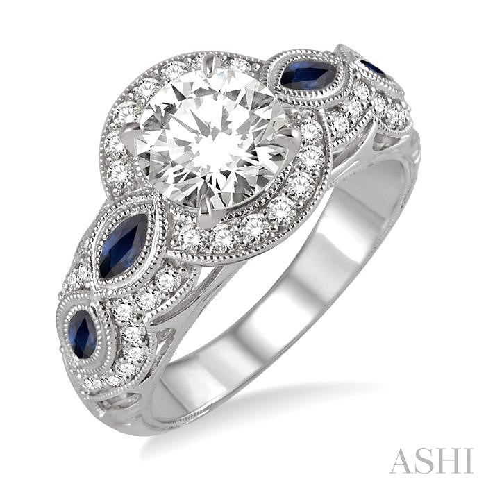 Round Shape Semi-Mount Gemstone & Diamond Engagement Ring