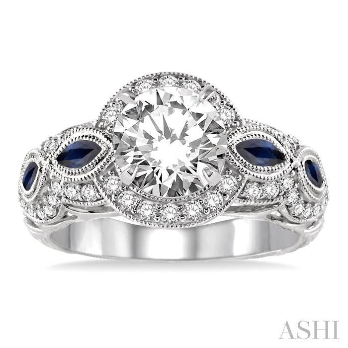 Round Shape Semi-Mount Gemstone & Diamond Engagement Ring