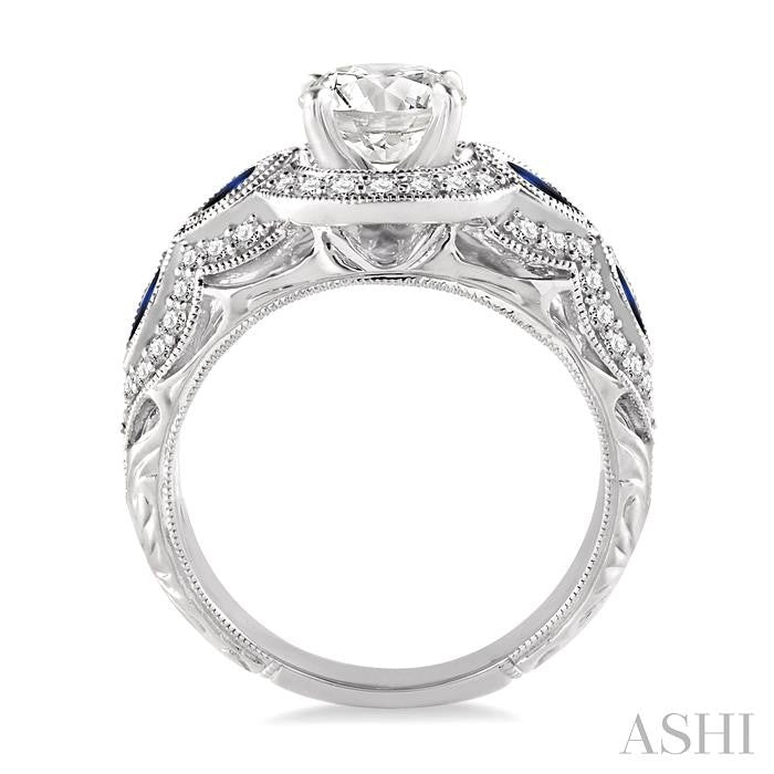 Round Shape Semi-Mount Gemstone & Diamond Engagement Ring