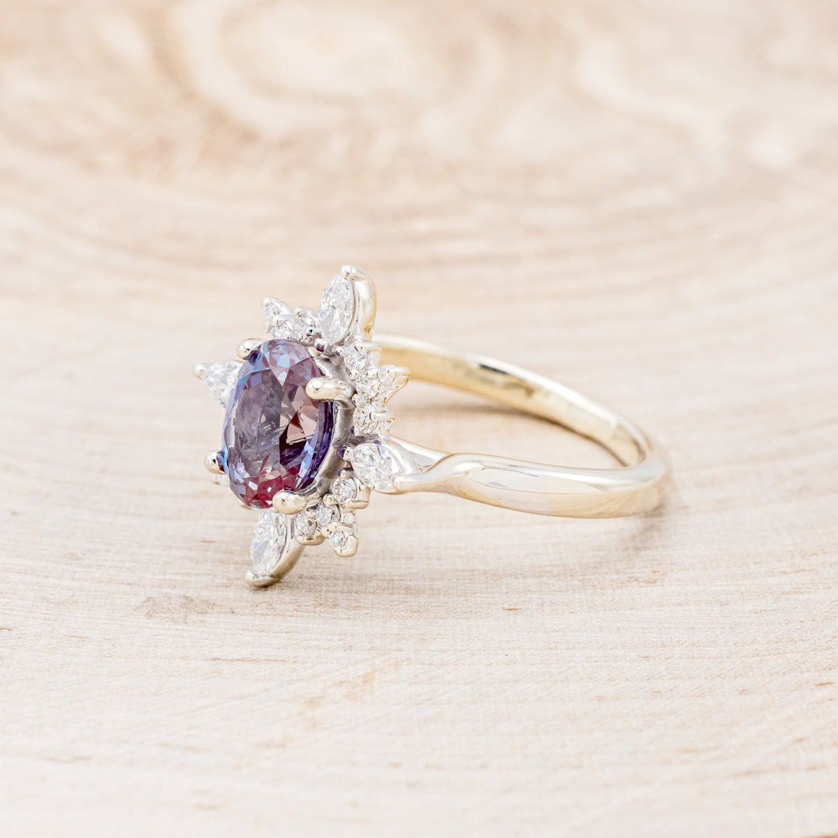 "Azalea" - Oval Cut Lab-Grown Alexandrite Engagement Ring With Diamond Halo