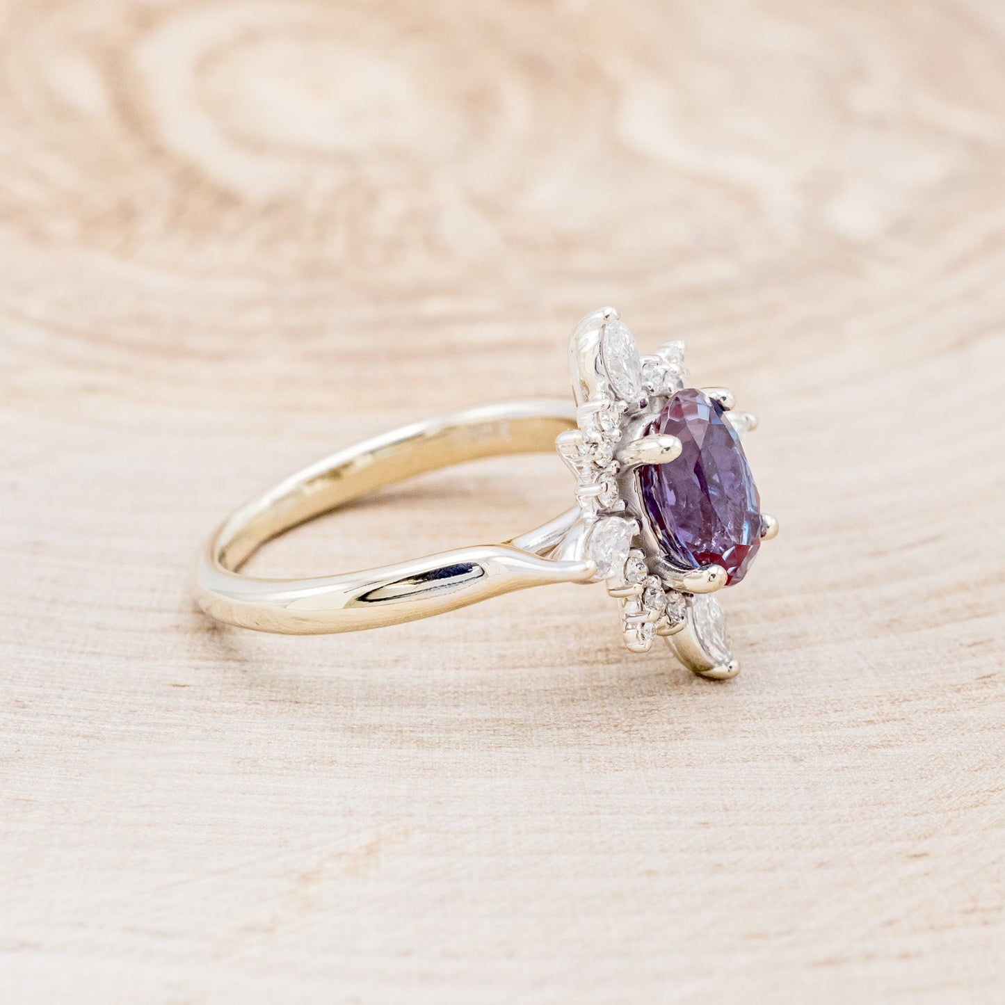 "Azalea" - Oval Cut Lab-Grown Alexandrite Engagement Ring With Diamond Halo