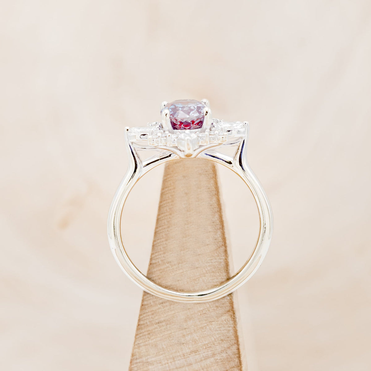 "Azalea" - Oval Cut Lab-Grown Alexandrite Engagement Ring With Diamond Halo
