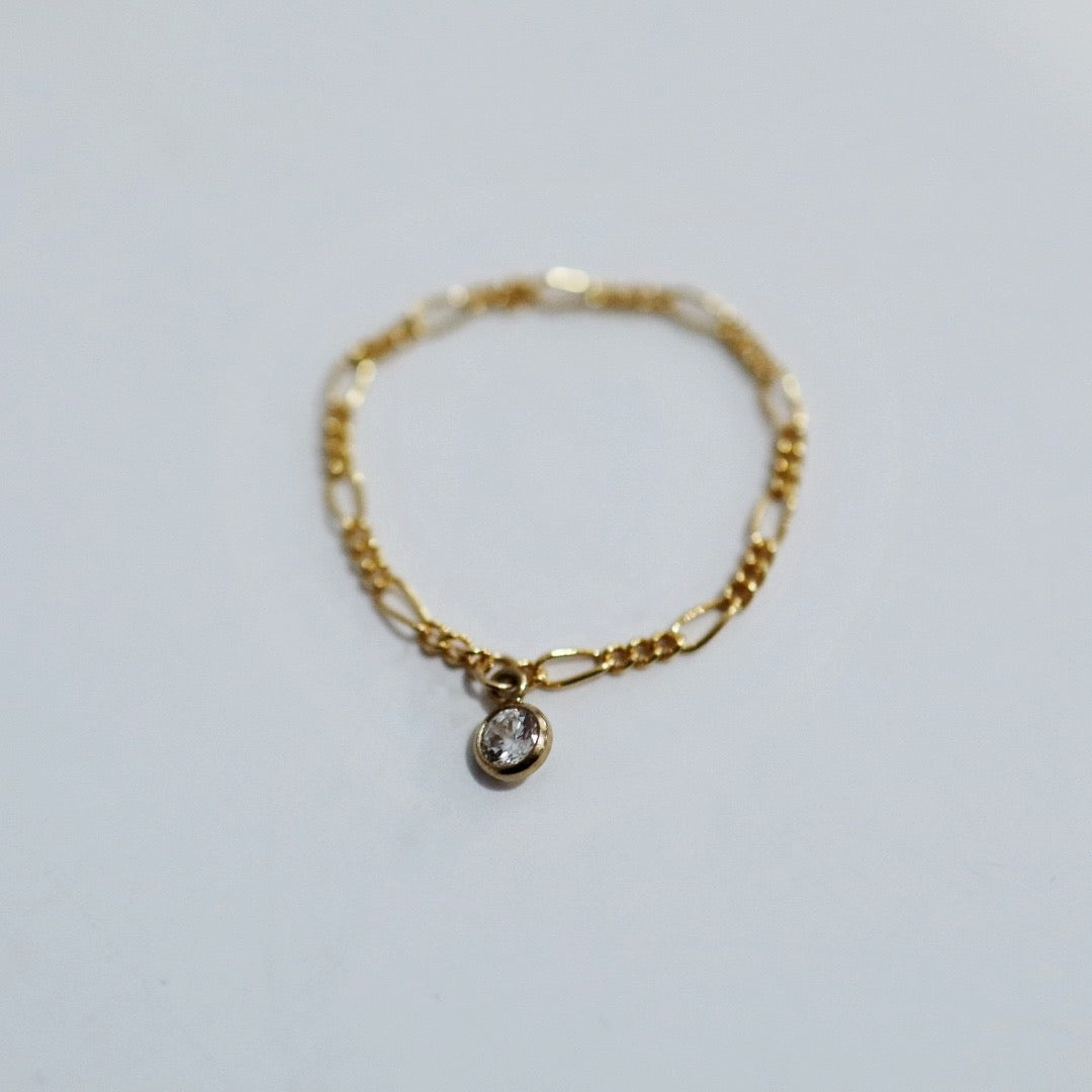 Figaro Chain Ring with CZ Gemstone in 14 Karat Gold Fill