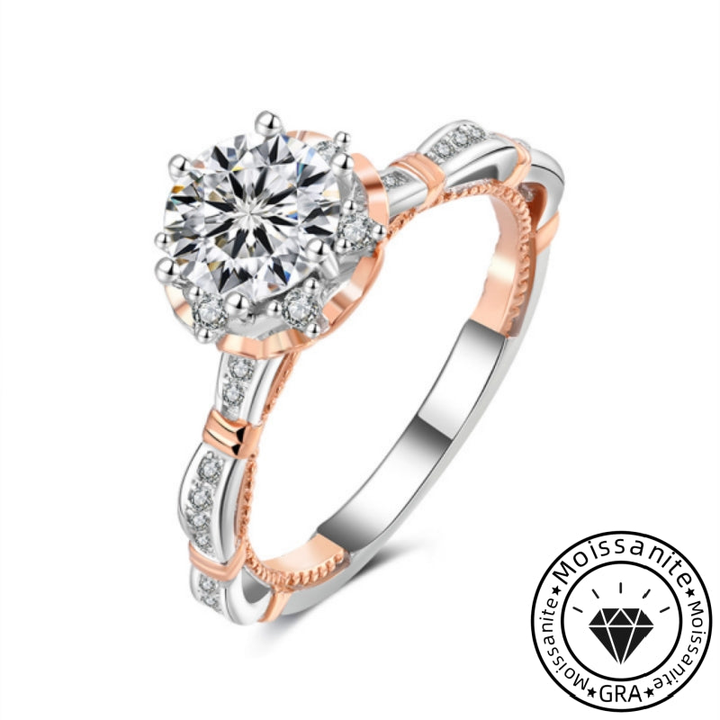 Charming Moissanite 925 Sterling Silver Two-Tone Design Engagement Ring