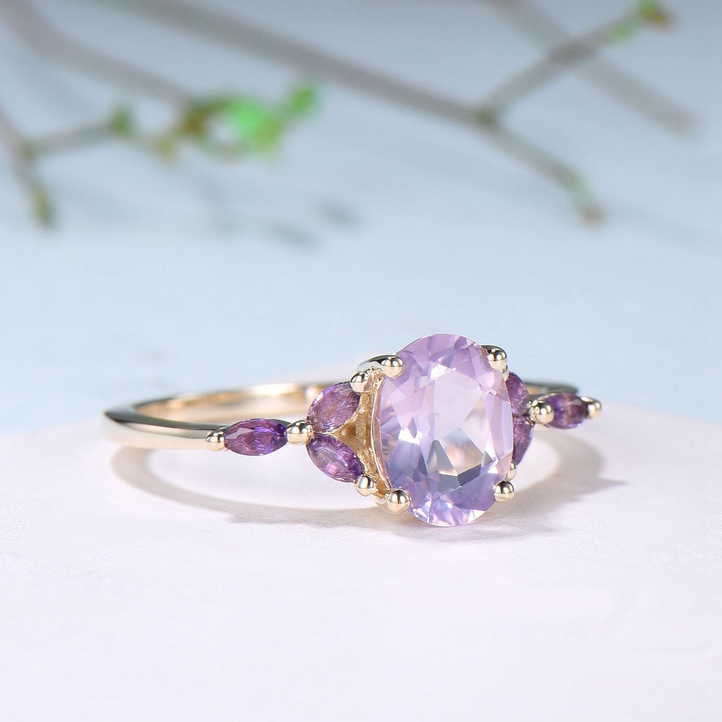 Vintage Lavender Amethyst Engagement Ring Unique Seven Stone Marquise Amethyst Ring Purple Crystal Wedding Ring Women February Birthstone