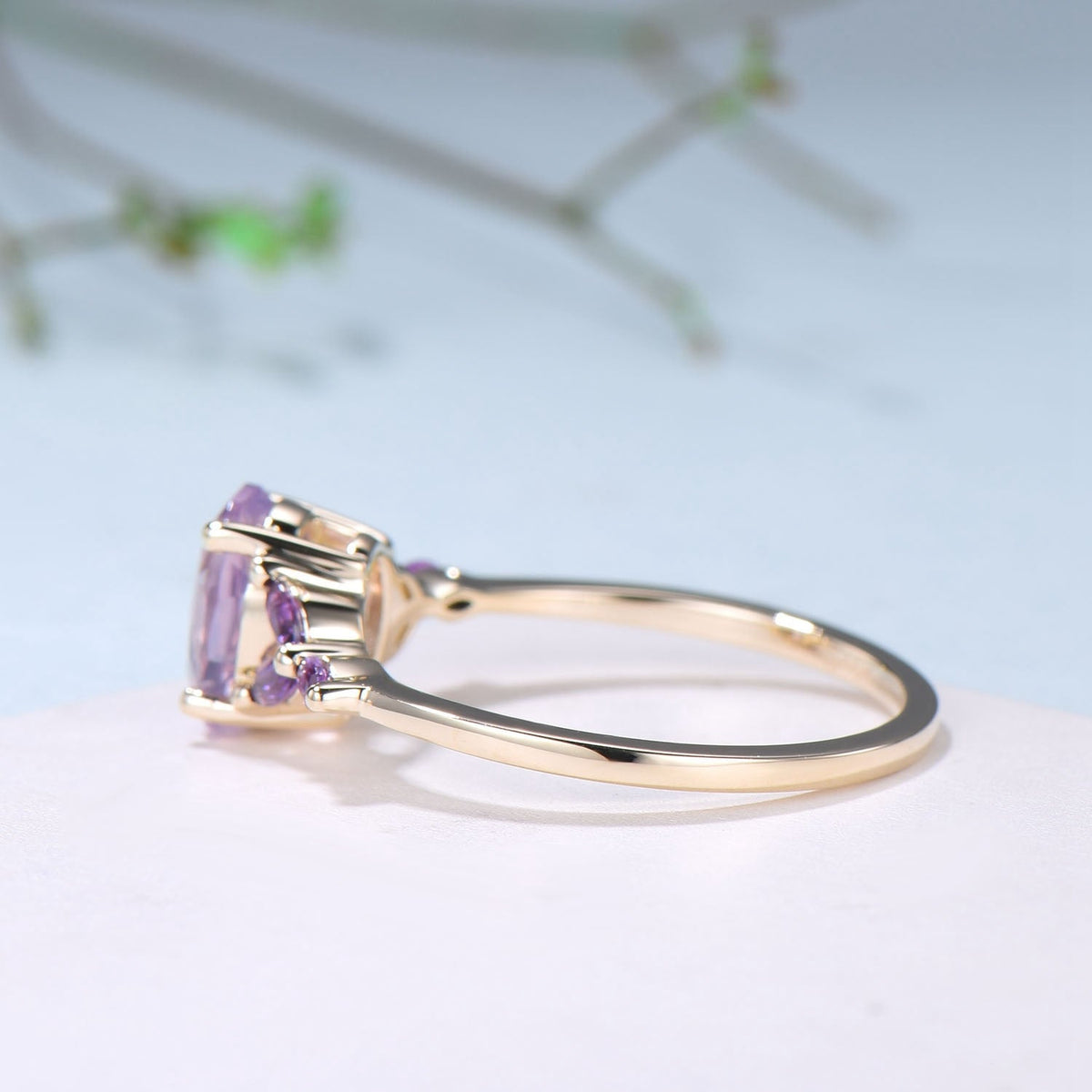 Vintage Lavender Amethyst Engagement Ring Unique Seven Stone Marquise Amethyst Ring Purple Crystal Wedding Ring Women February Birthstone