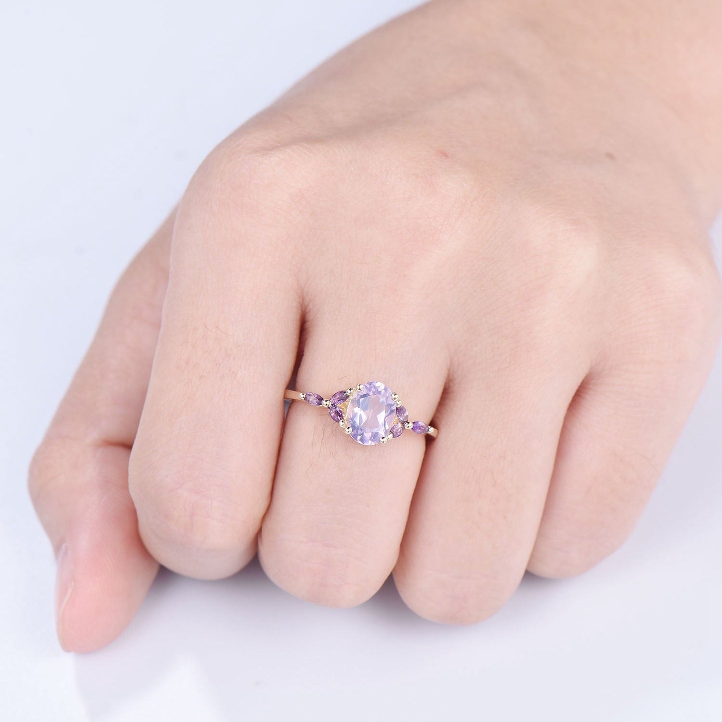 Vintage Lavender Amethyst Engagement Ring Unique Seven Stone Marquise Amethyst Ring Purple Crystal Wedding Ring Women February Birthstone