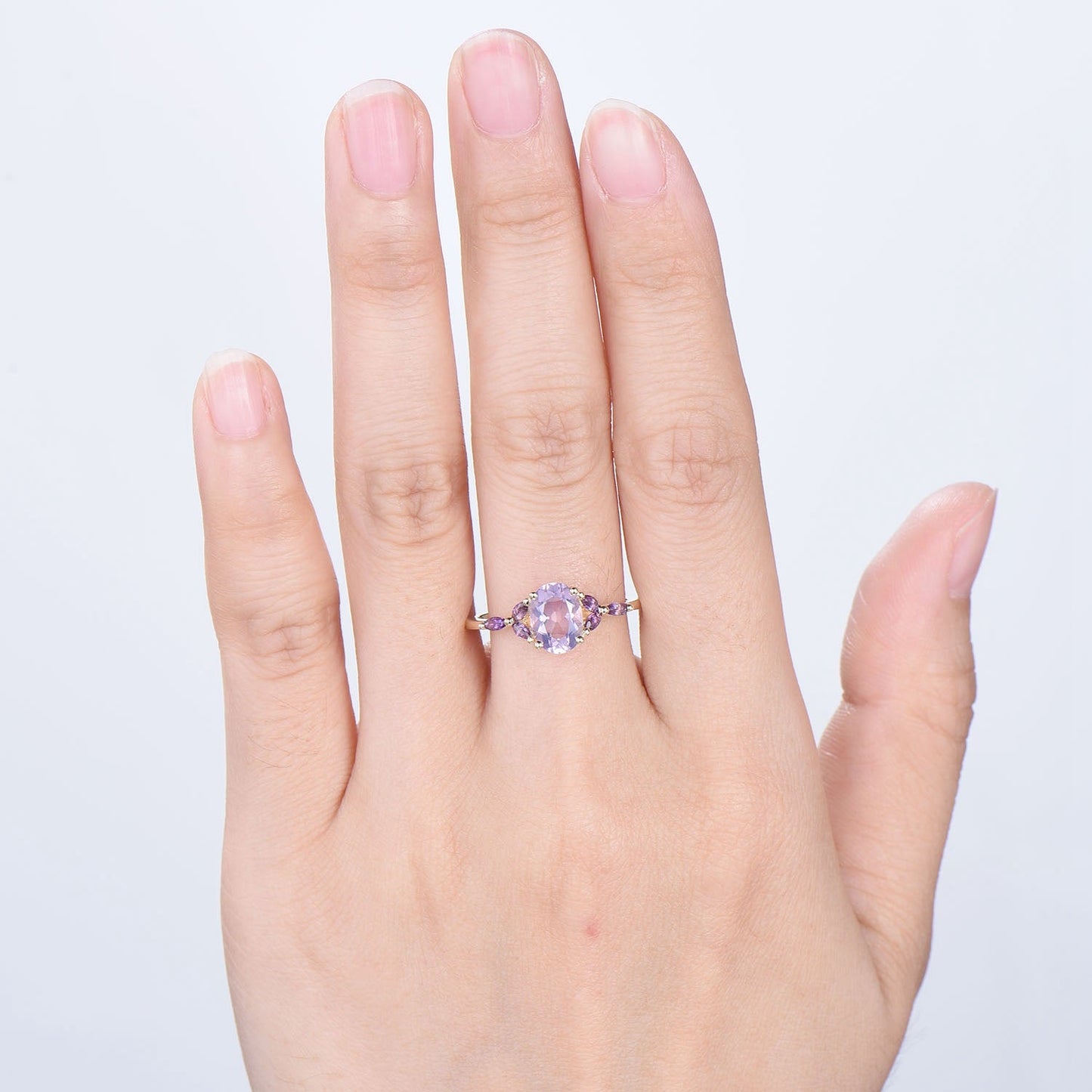 Vintage Lavender Amethyst Engagement Ring Unique Seven Stone Marquise Amethyst Ring Purple Crystal Wedding Ring Women February Birthstone
