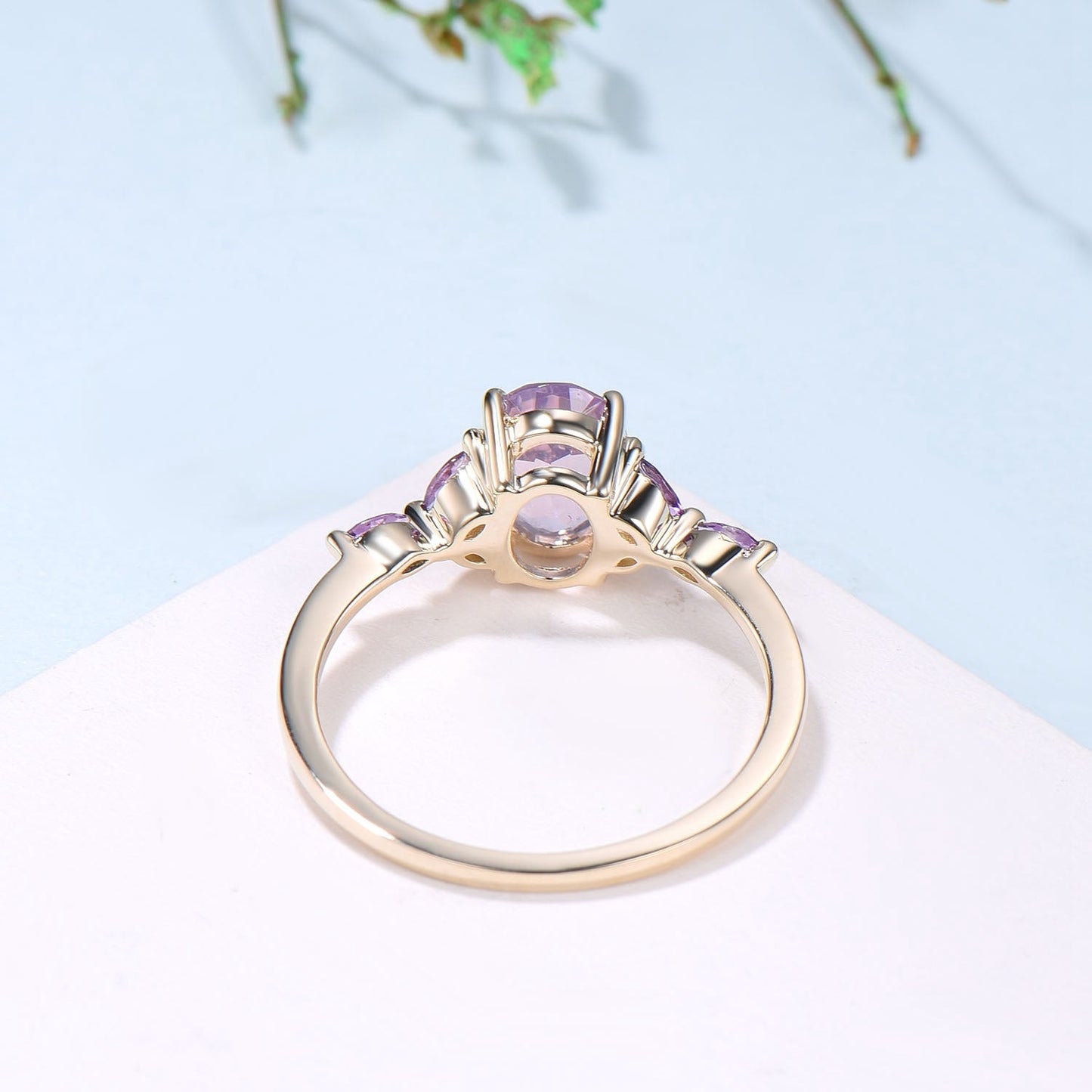 Vintage Lavender Amethyst Engagement Ring Unique Seven Stone Marquise Amethyst Ring Purple Crystal Wedding Ring Women February Birthstone