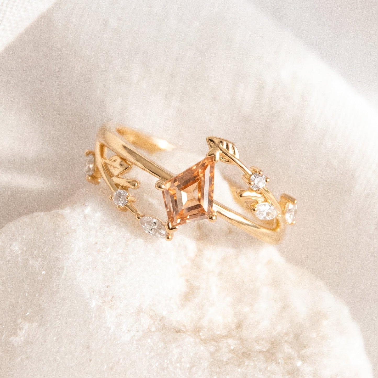 Luminous Reverie - Kite Cut Champagne Moissanite Minimalist Engagement Ring - Dione