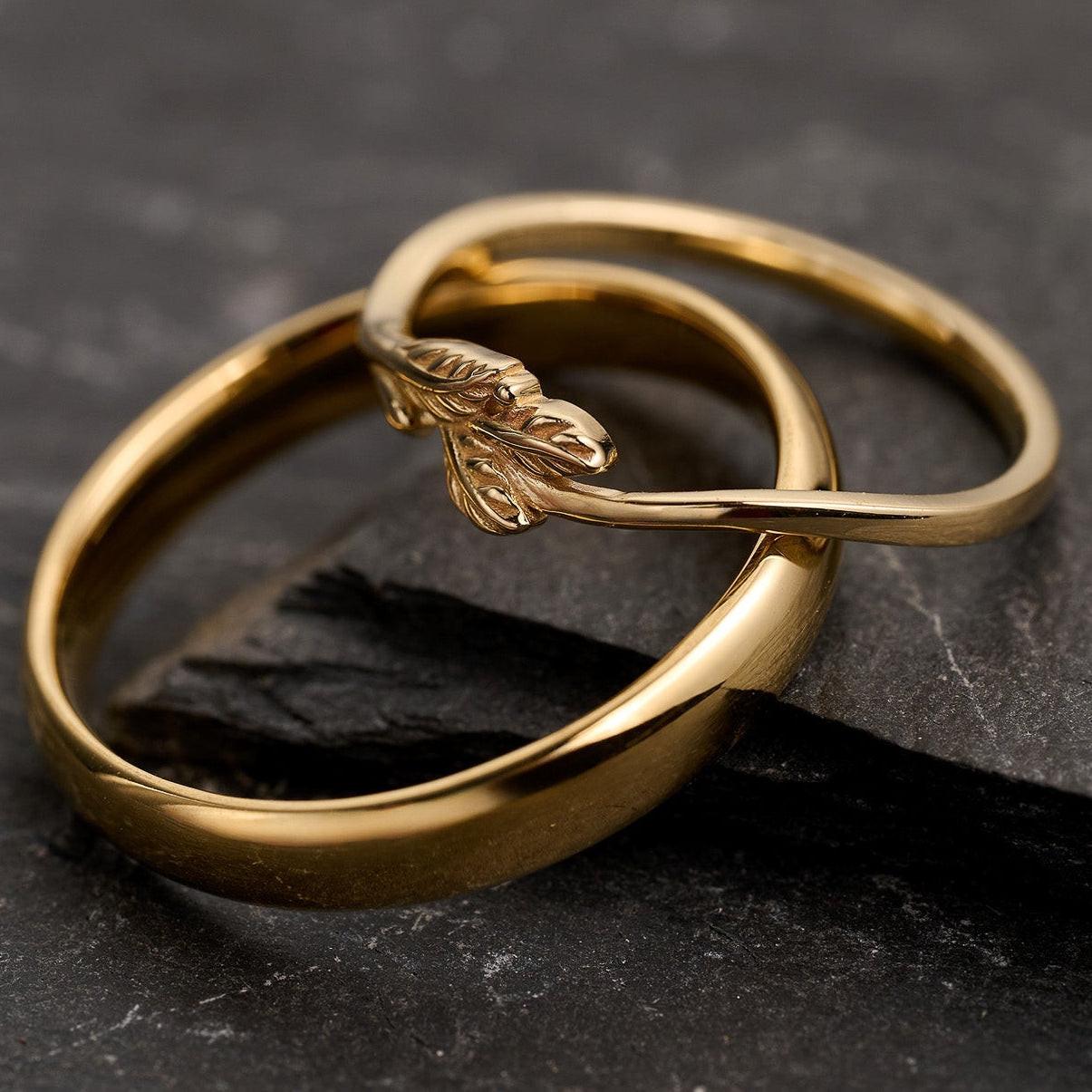 The Minimalist Pair – Classic & Leaf Designs in Polished Wedding Bands