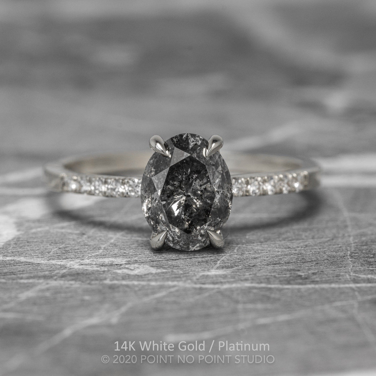 2.23 Carat Salt and Pepper Oval Diamond Engagement Ring, Basket Jules Setting