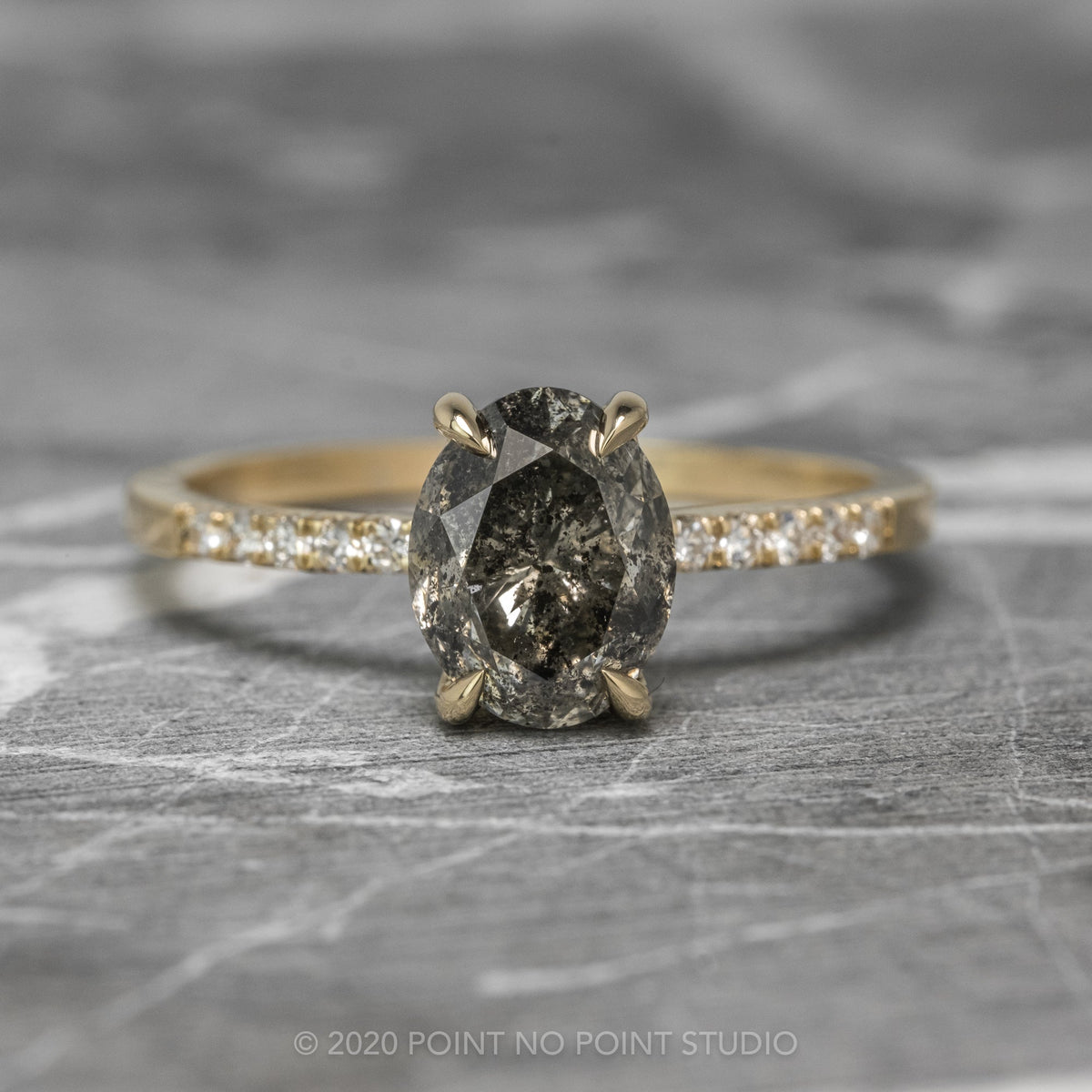 2.23 Carat Salt and Pepper Oval Diamond Engagement Ring, Basket Jules Setting